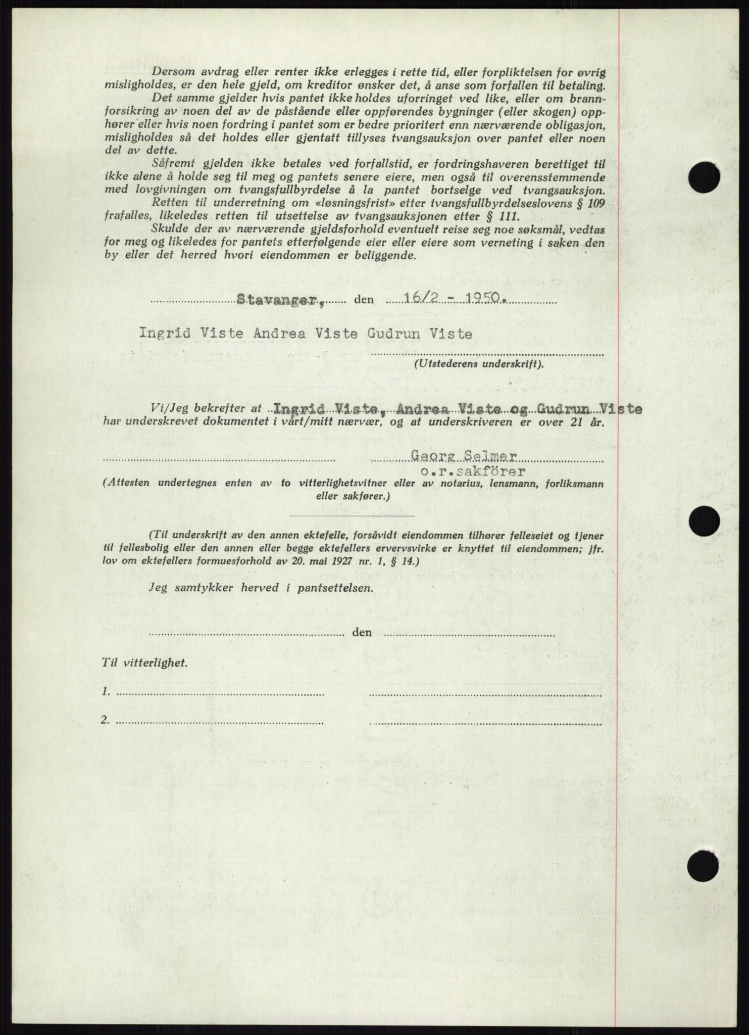 Stavanger byrett, AV/SAST-A-100455/002/G/Gb/L0032: Mortgage book, 1947-1950, Diary no: : 516/1950