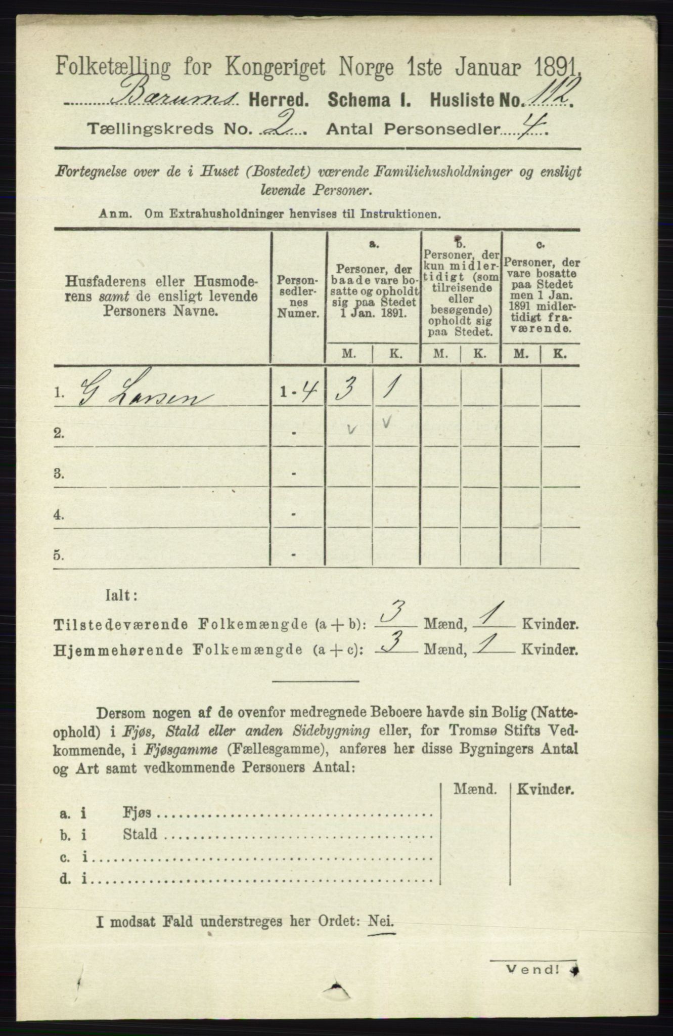 RA, 1891 census for 0219 Bærum, 1891, p. 1069