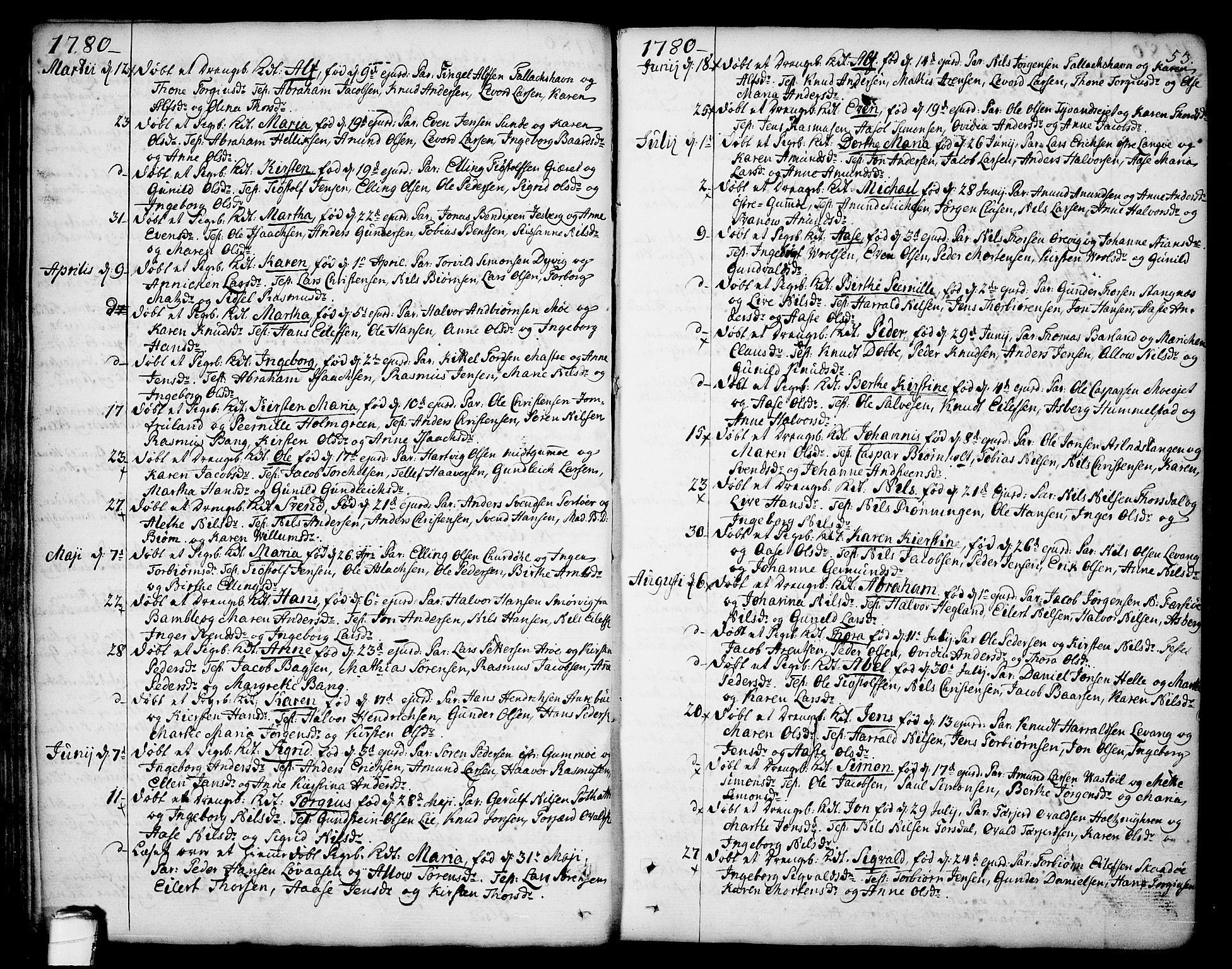 Sannidal kirkebøker, SAKO/A-296/F/Fa/L0002: Parish register (official) no. 2, 1767-1802, p. 53