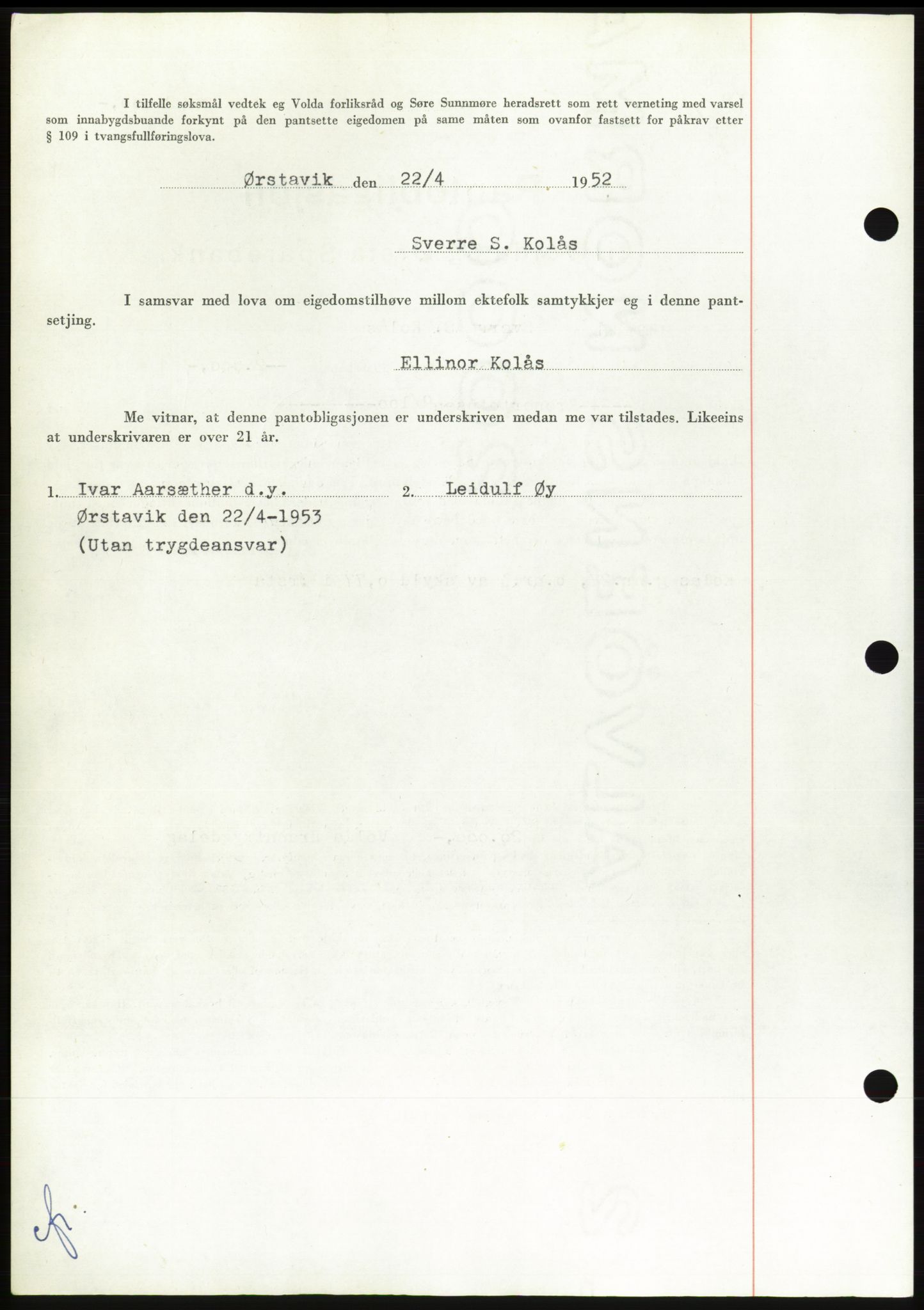 Søre Sunnmøre sorenskriveri, SAT/A-4122/1/2/2C/L0123: Mortgage book no. 11B, 1953-1953, Diary no: : 898/1953