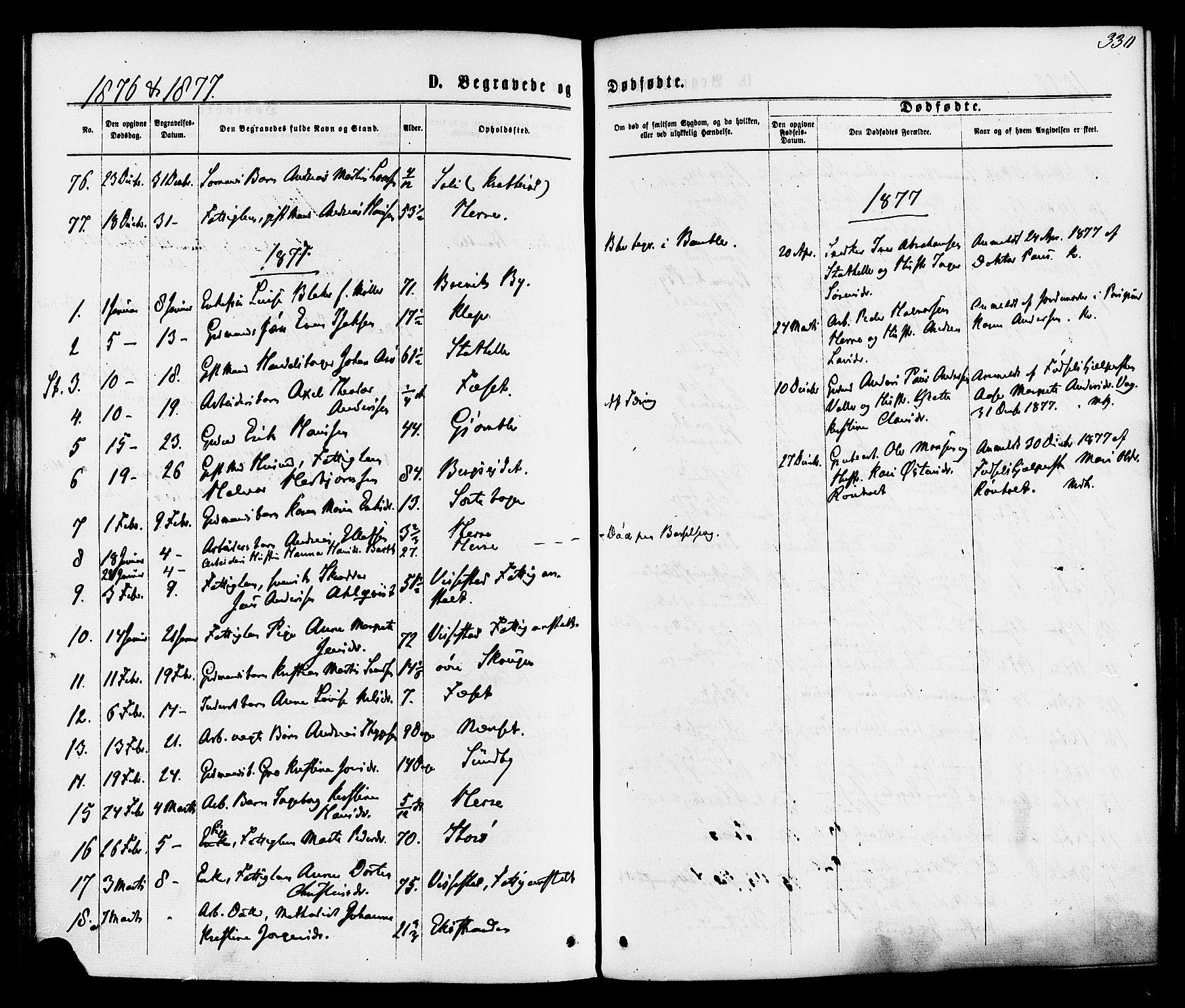 Bamble kirkebøker, SAKO/A-253/F/Fa/L0006: Parish register (official) no. I 6, 1869-1877, p. 330