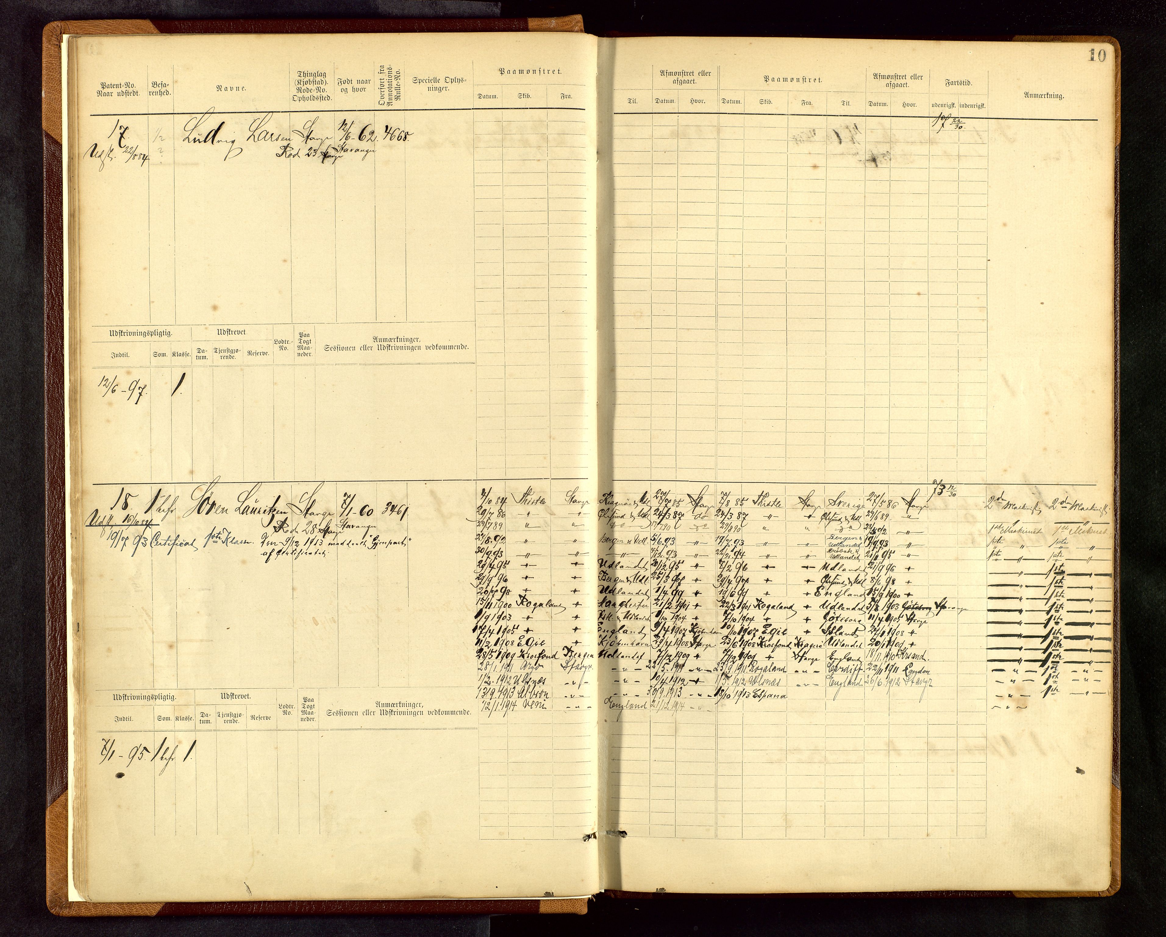 Stavanger sjømannskontor, AV/SAST-A-102006/F/Fe/L0001: Maskinist- og fyrbøterrulle, patentnr. 1-58/1-194, 1884-1894, p. 13