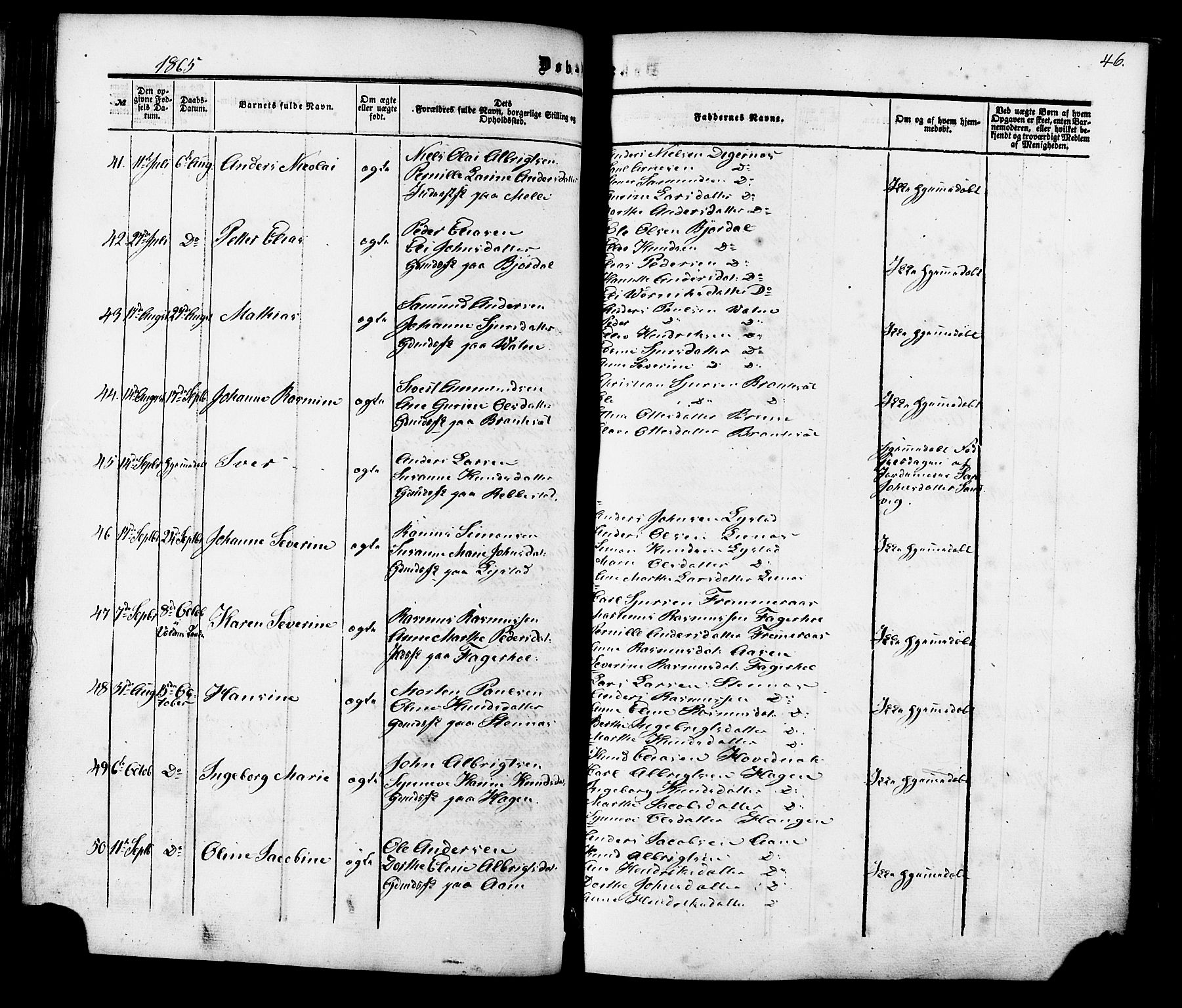 Ministerialprotokoller, klokkerbøker og fødselsregistre - Møre og Romsdal, AV/SAT-A-1454/513/L0175: Parish register (official) no. 513A02, 1856-1877, p. 46