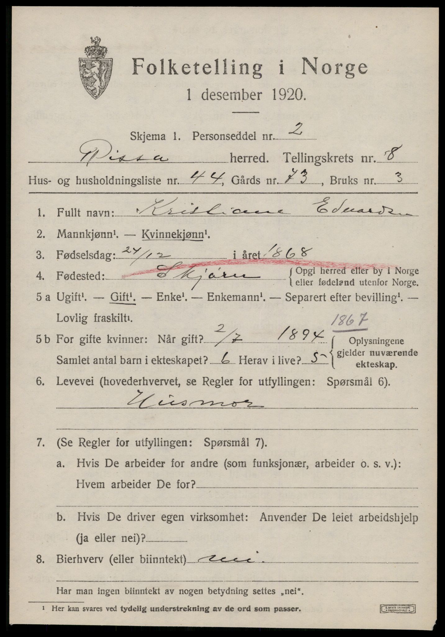 SAT, 1920 census for Rissa, 1920, p. 5945