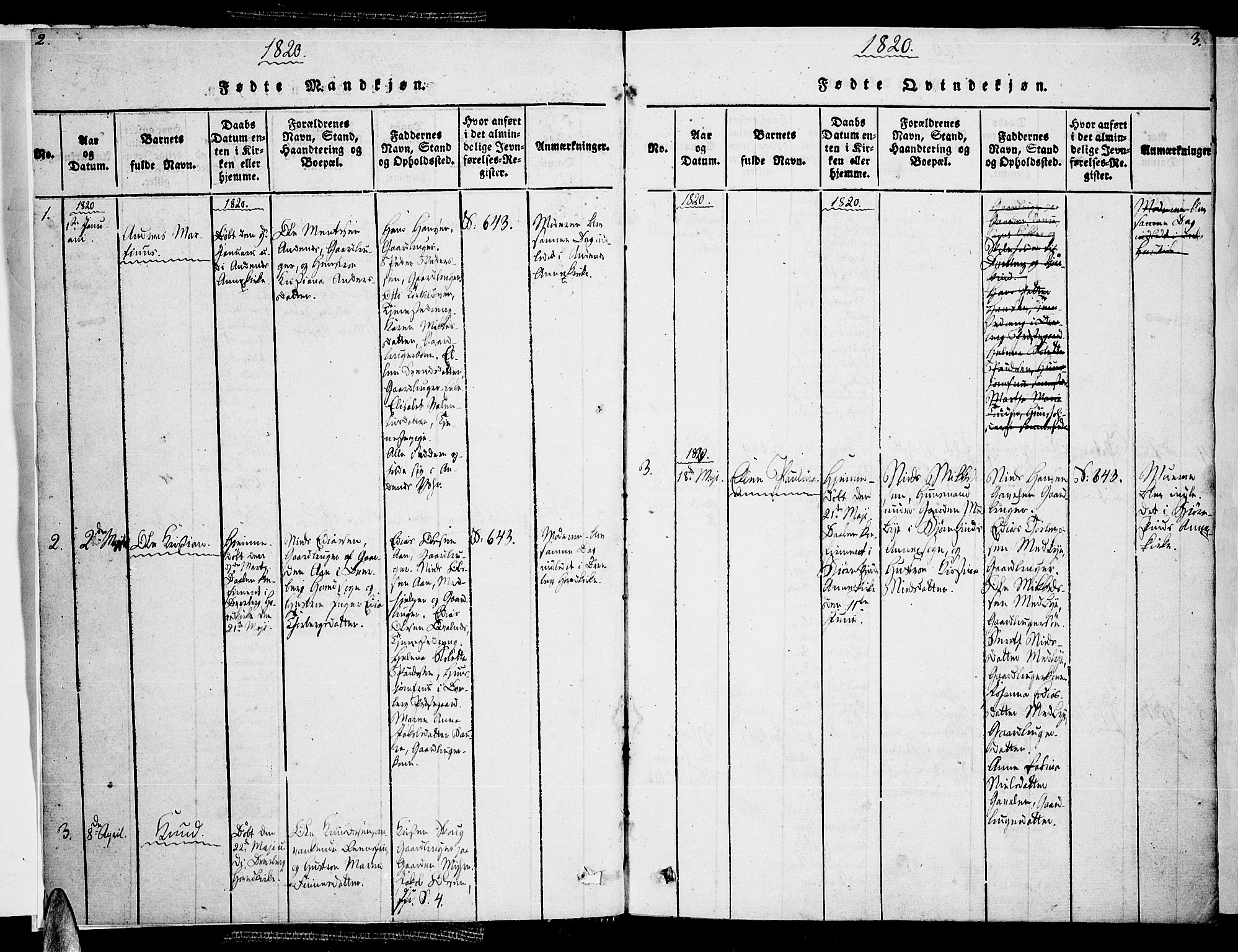 Ministerialprotokoller, klokkerbøker og fødselsregistre - Nordland, AV/SAT-A-1459/897/L1395: Parish register (official) no. 897A03, 1820-1841, p. 2-3