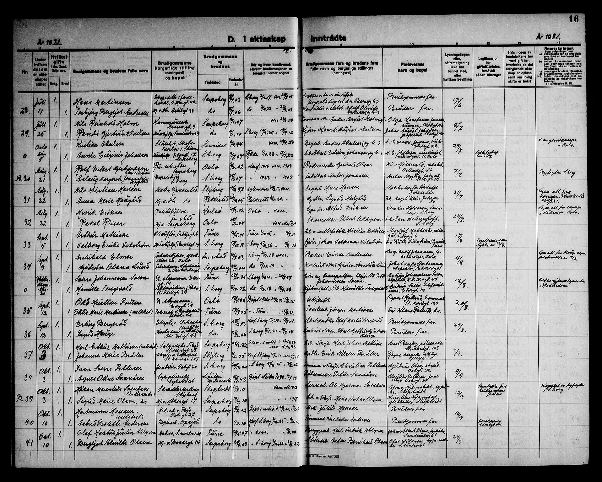 Sarpsborg prestekontor Kirkebøker, AV/SAO-A-2006/G/Ga/L0004: Parish register (copy) no. 4, 1929-1949, p. 16
