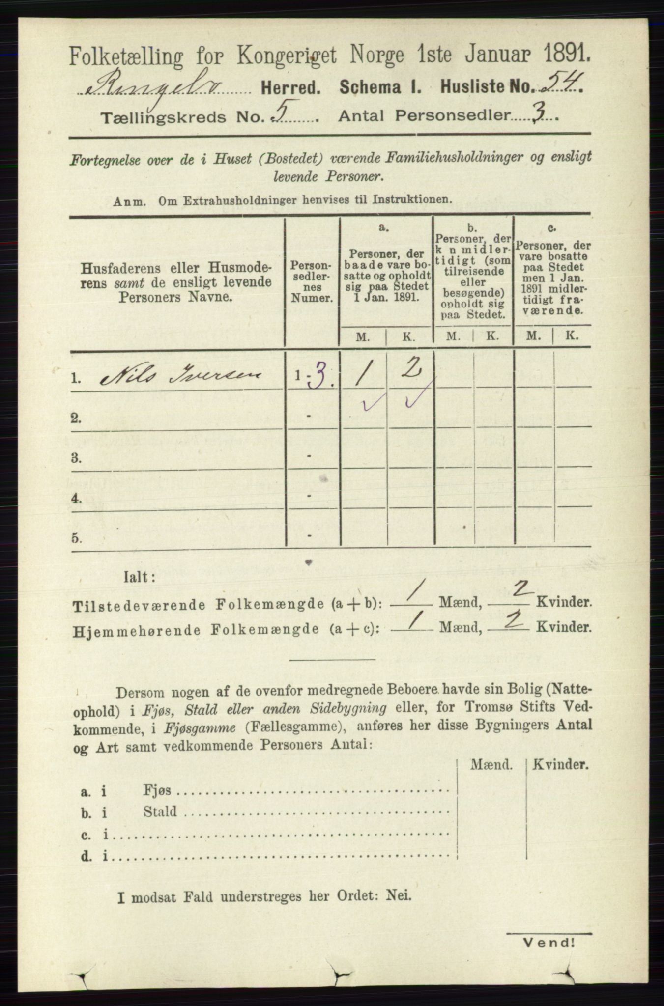 RA, 1891 census for 0520 Ringebu, 1891, p. 1953