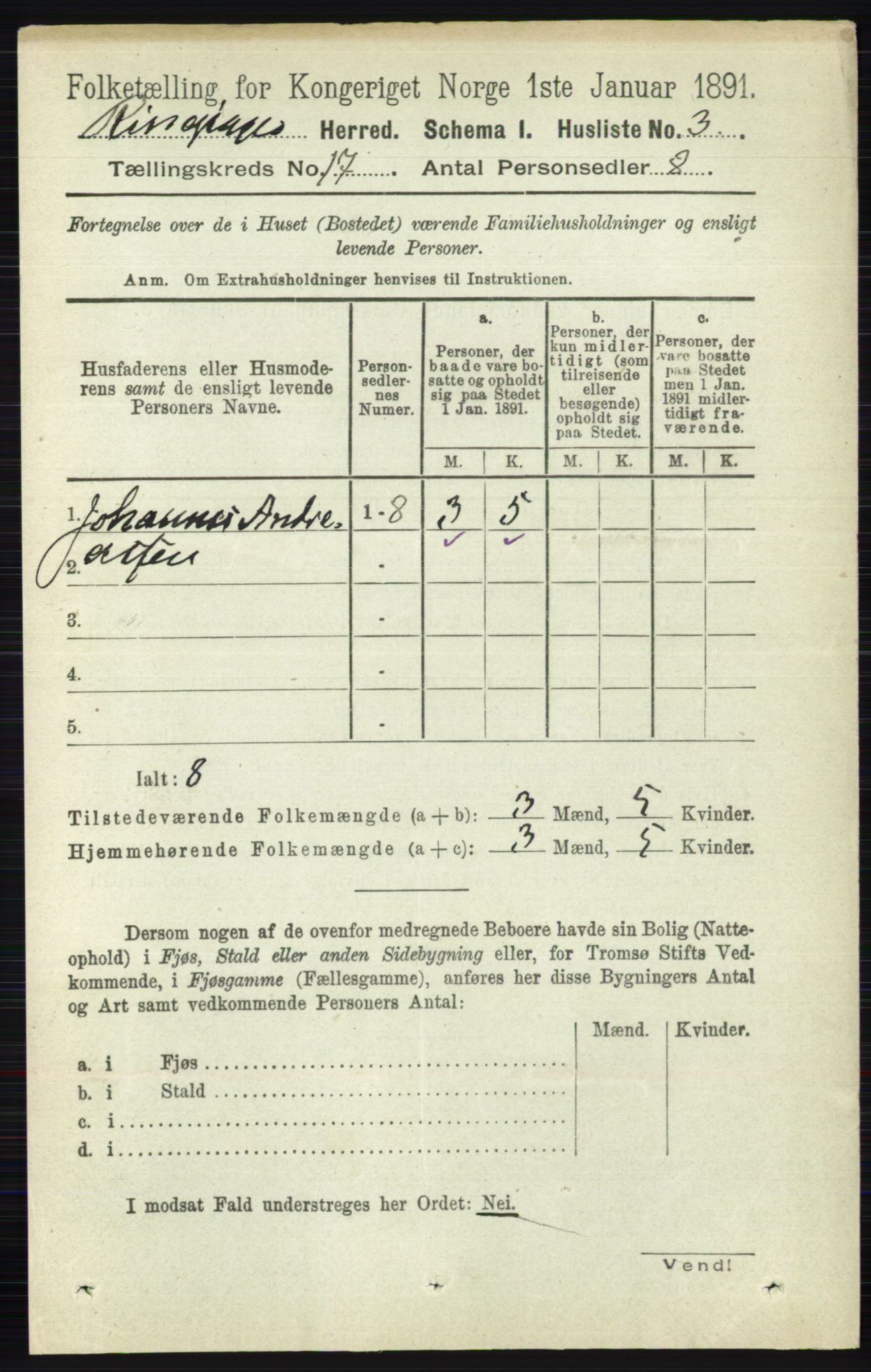 RA, 1891 census for 0412 Ringsaker, 1891, p. 9645