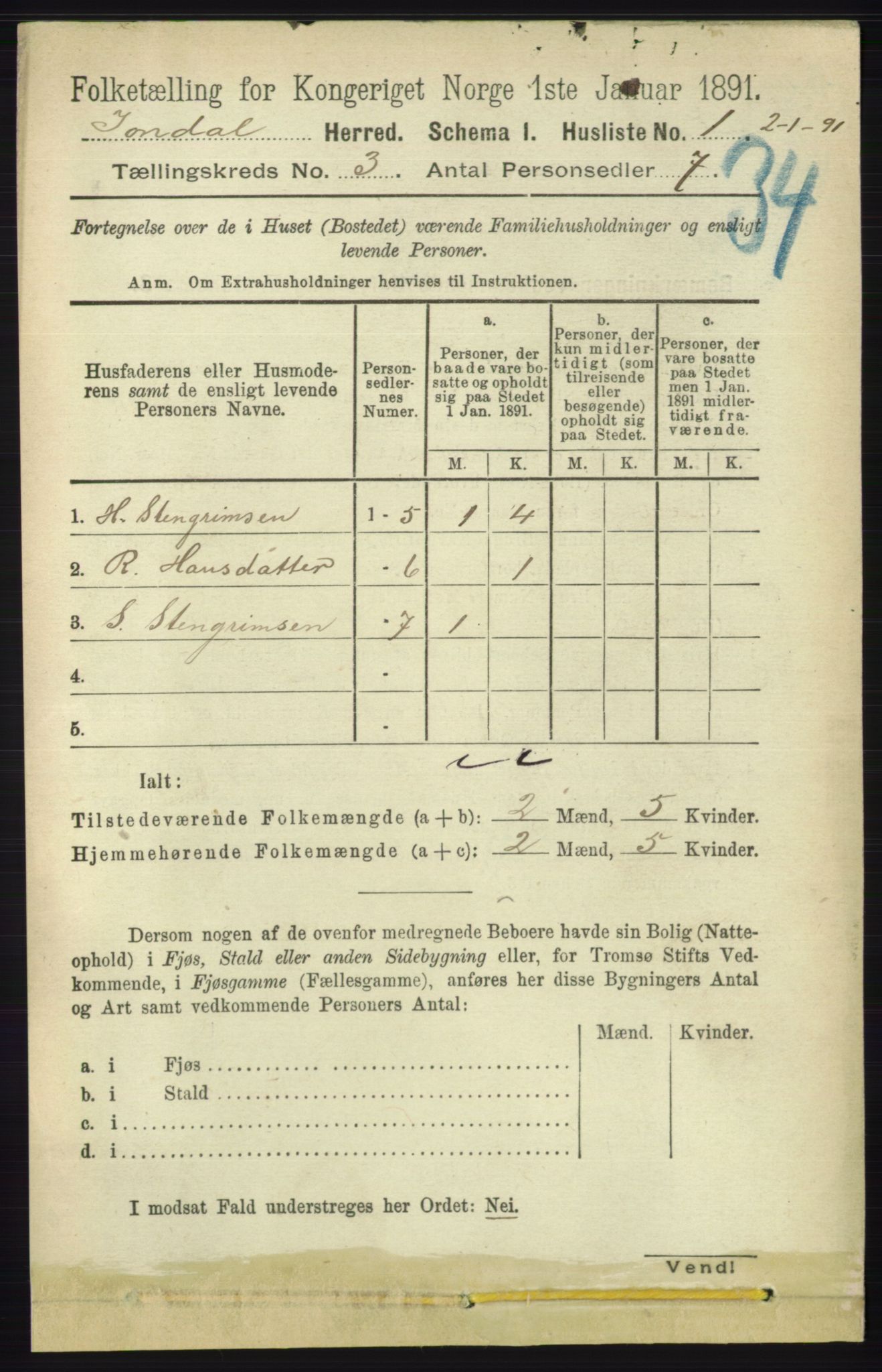 RA, 1891 census for 1227 Jondal, 1891, p. 1179