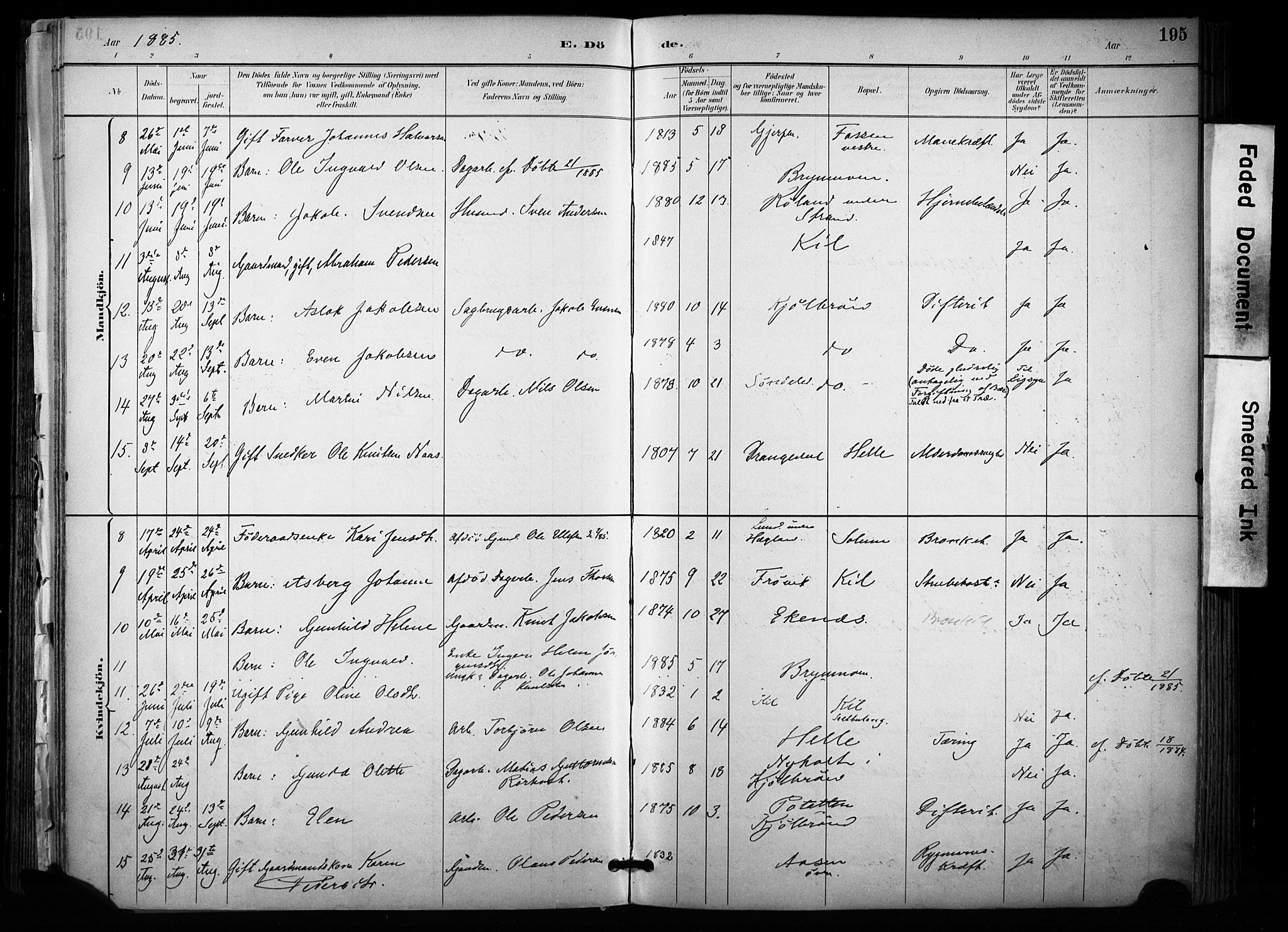 Sannidal kirkebøker, AV/SAKO-A-296/F/Fa/L0015: Parish register (official) no. 15, 1884-1899, p. 195