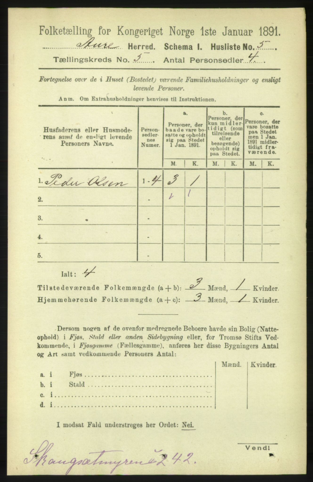 RA, 1891 census for 1569 Aure, 1891, p. 2617