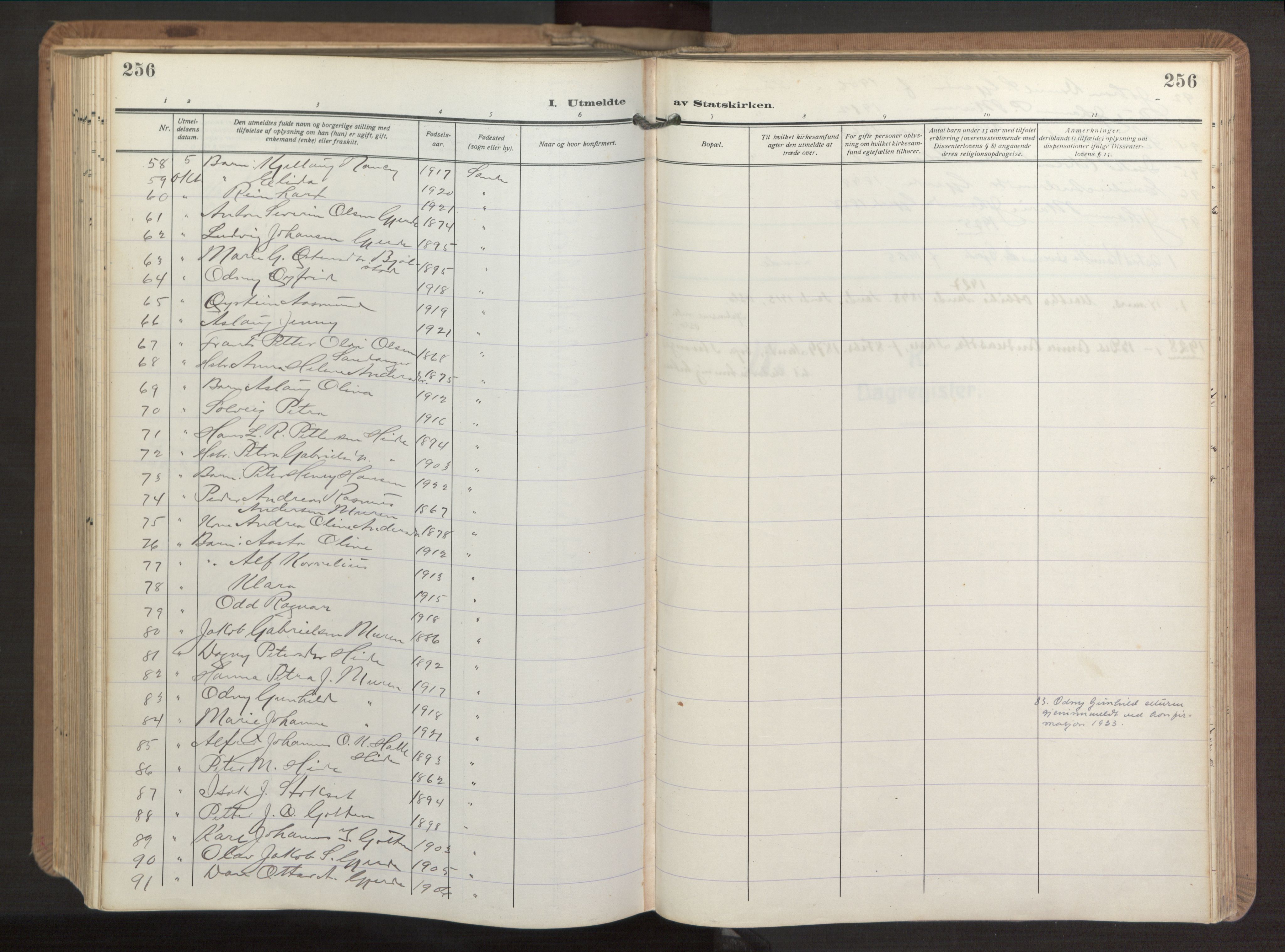 Ministerialprotokoller, klokkerbøker og fødselsregistre - Møre og Romsdal, AV/SAT-A-1454/503/L0044: Parish register (official) no. 503A12, 1918-1931, p. 256