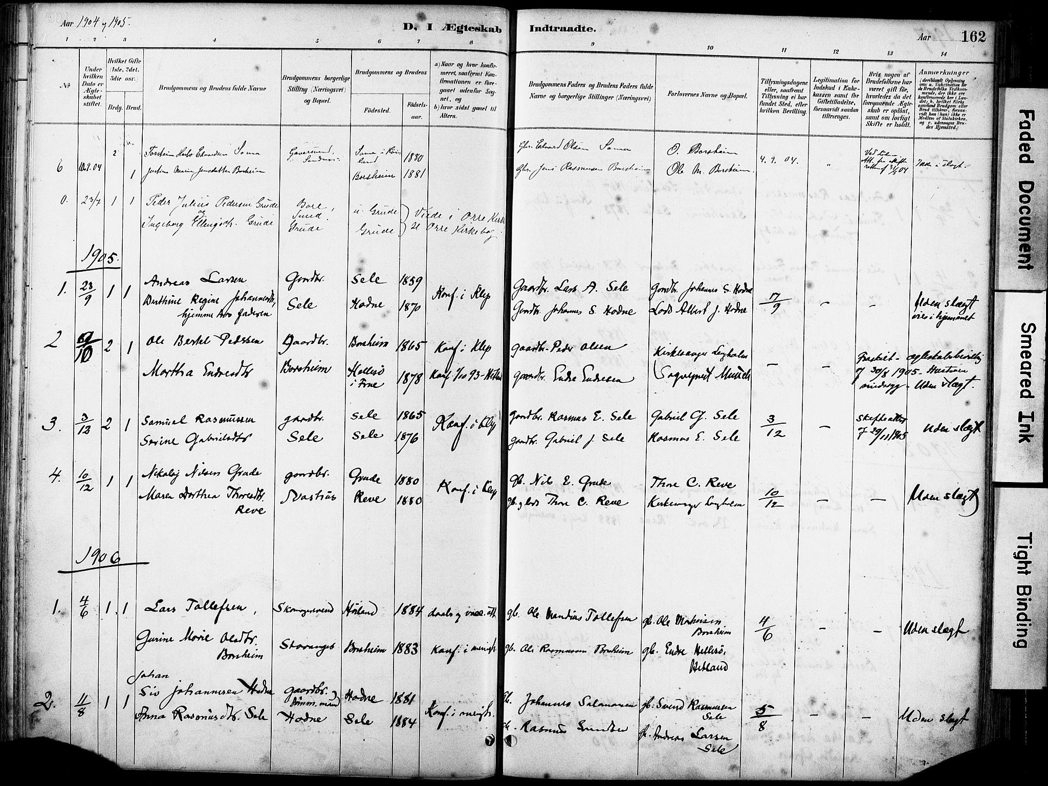 Klepp sokneprestkontor, SAST/A-101803/001/3/30BA/L0008: Parish register (official) no. A 9, 1886-1919, p. 162