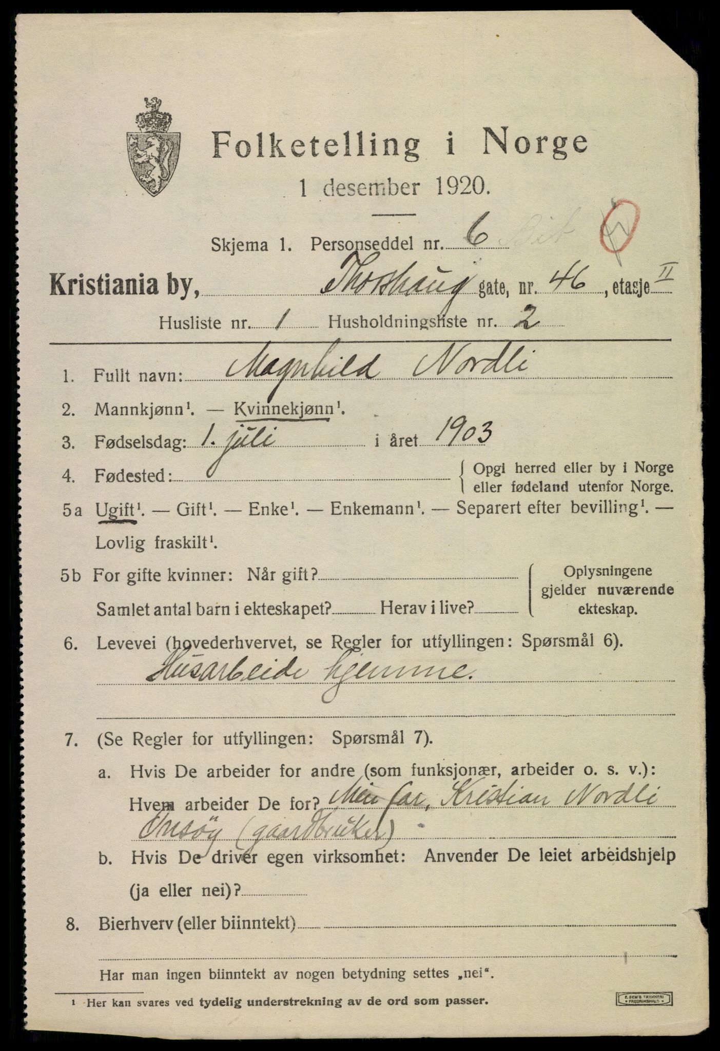 SAO, 1920 census for Kristiania, 1920, p. 593355