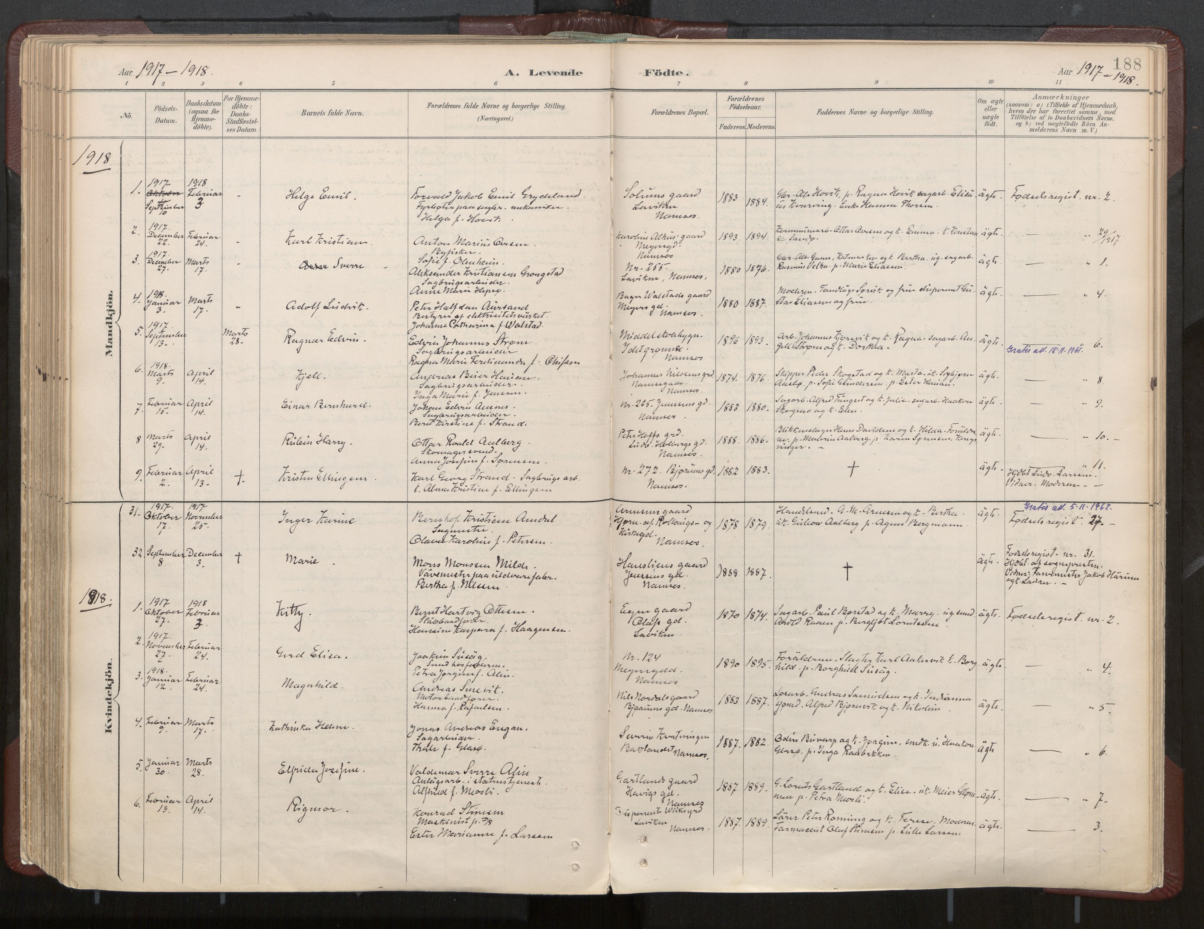 Ministerialprotokoller, klokkerbøker og fødselsregistre - Nord-Trøndelag, AV/SAT-A-1458/768/L0574: Parish register (official) no. 768A08, 1887-1927, p. 188