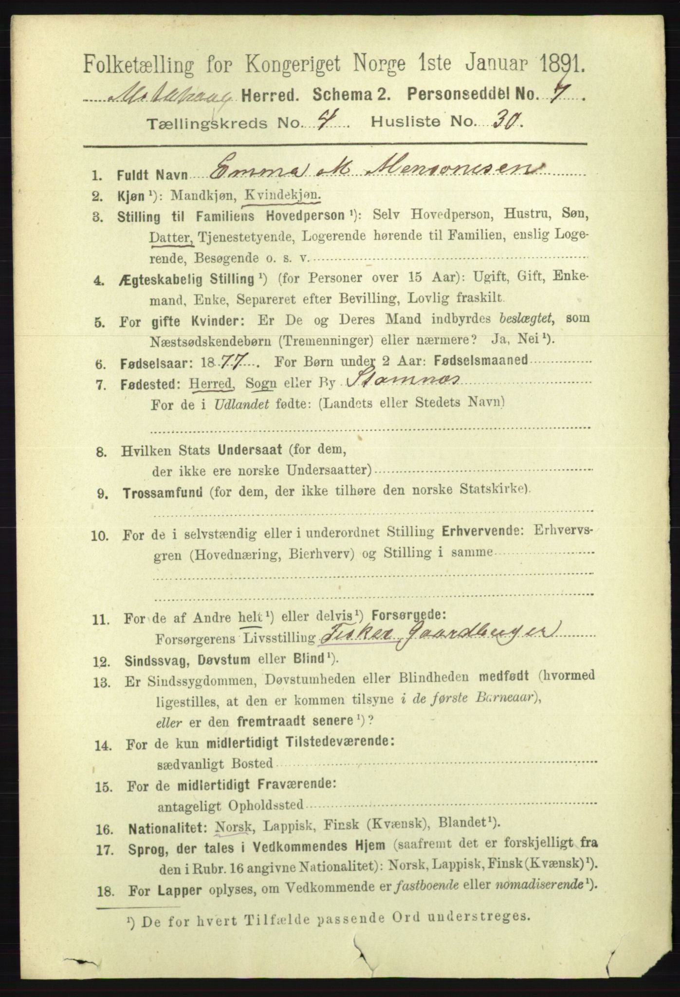 RA, 1891 census for 1820 Alstahaug, 1891, p. 1719