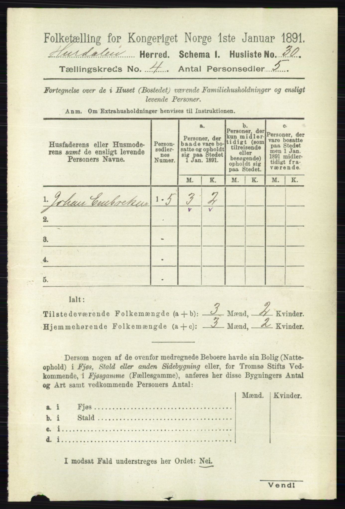 RA, 1891 census for 0239 Hurdal, 1891, p. 1354