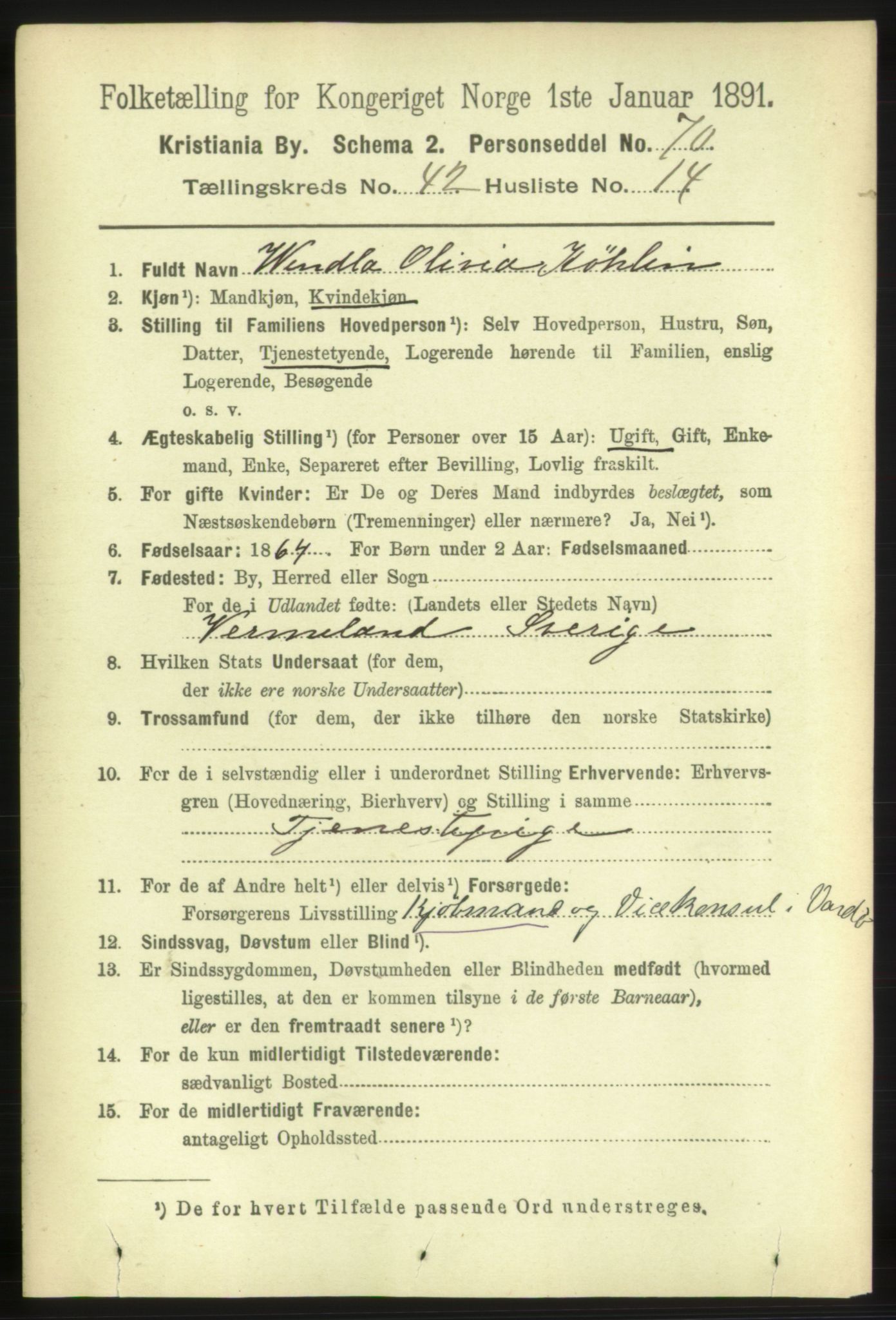 RA, 1891 census for 0301 Kristiania, 1891, p. 25498