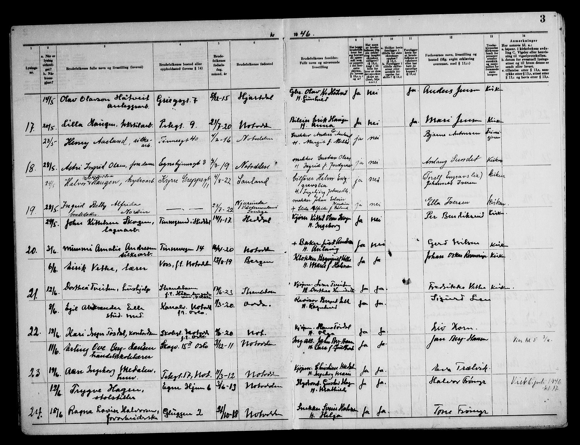 Notodden kirkebøker, AV/SAKO-A-290/H/Ha/L0002: Banns register no. 2, 1946-1958, p. 3