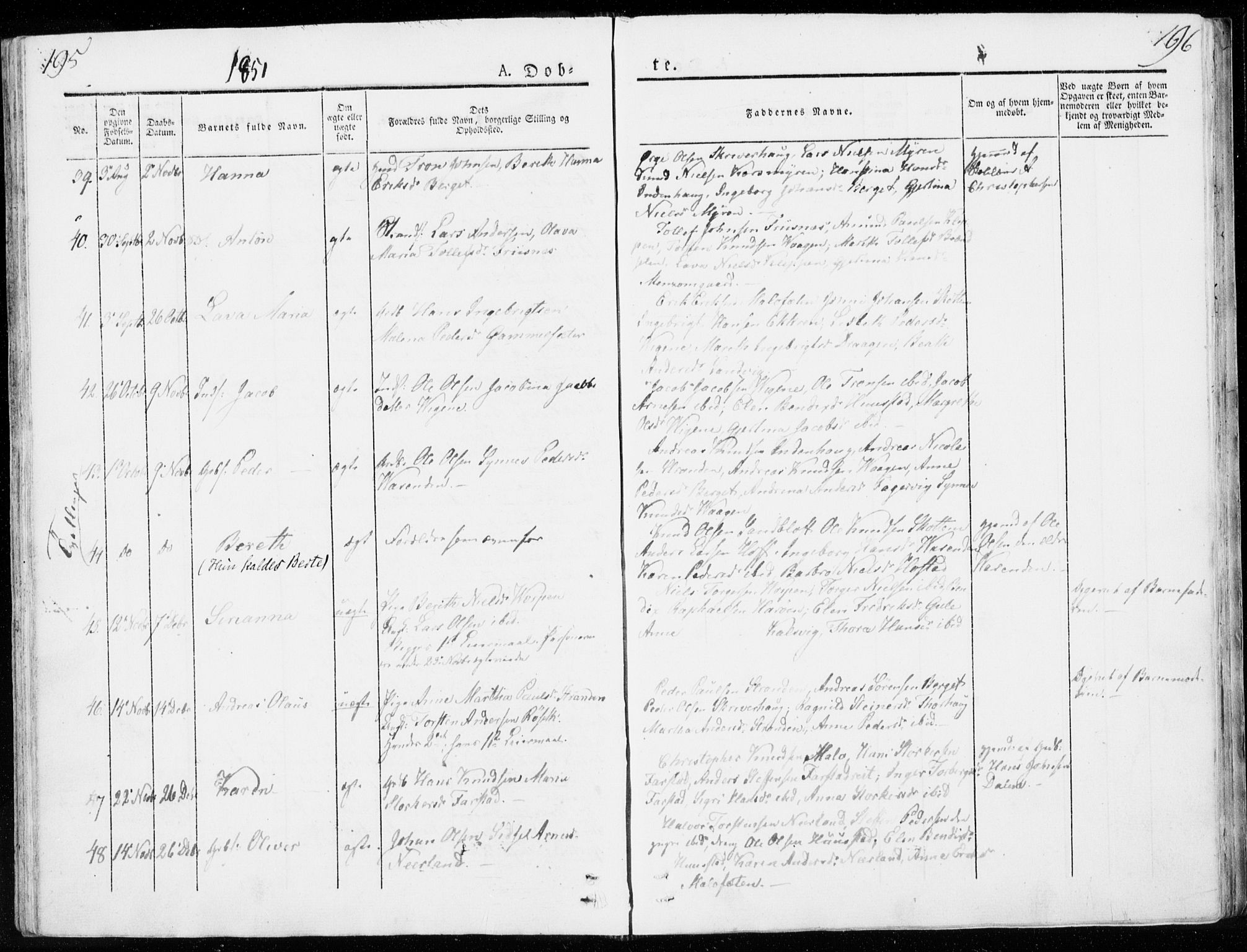 Ministerialprotokoller, klokkerbøker og fødselsregistre - Møre og Romsdal, AV/SAT-A-1454/566/L0766: Parish register (official) no. 566A05, 1842-1851, p. 195-196