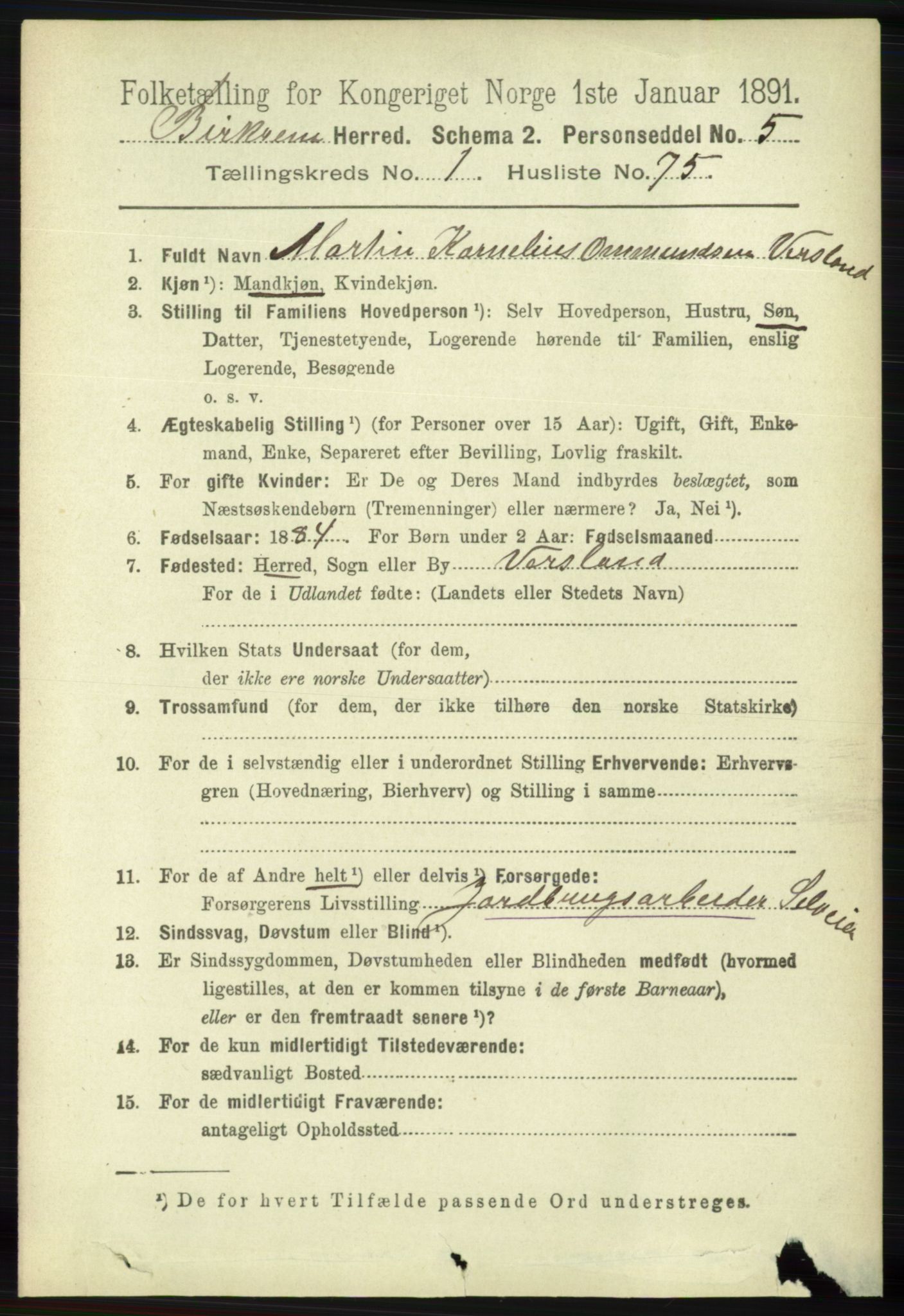 RA, 1891 census for 1114 Bjerkreim, 1891, p. 518