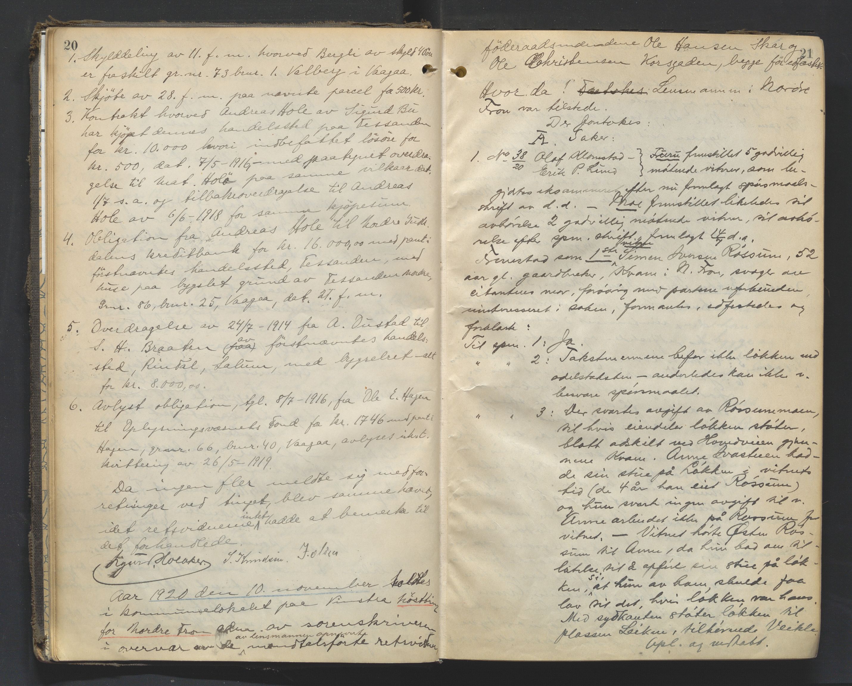 Nord-Gudbrandsdal tingrett, AV/SAH-TING-002/G/Gb/L0035: Tingbok, 1920-1923, p. 20-21
