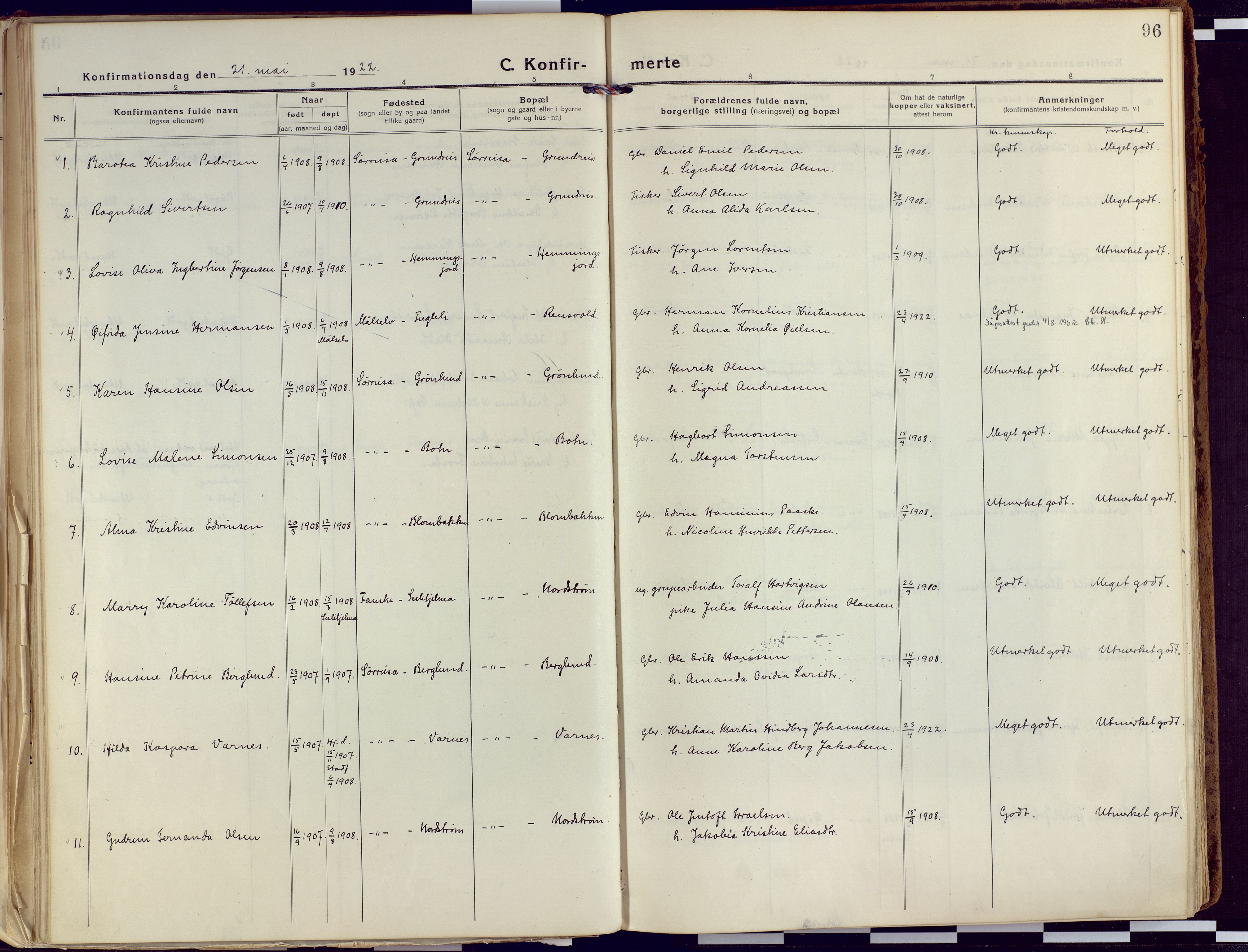 Tranøy sokneprestkontor, AV/SATØ-S-1313/I/Ia/Iaa/L0015kirke: Parish register (official) no. 15, 1919-1928, p. 96