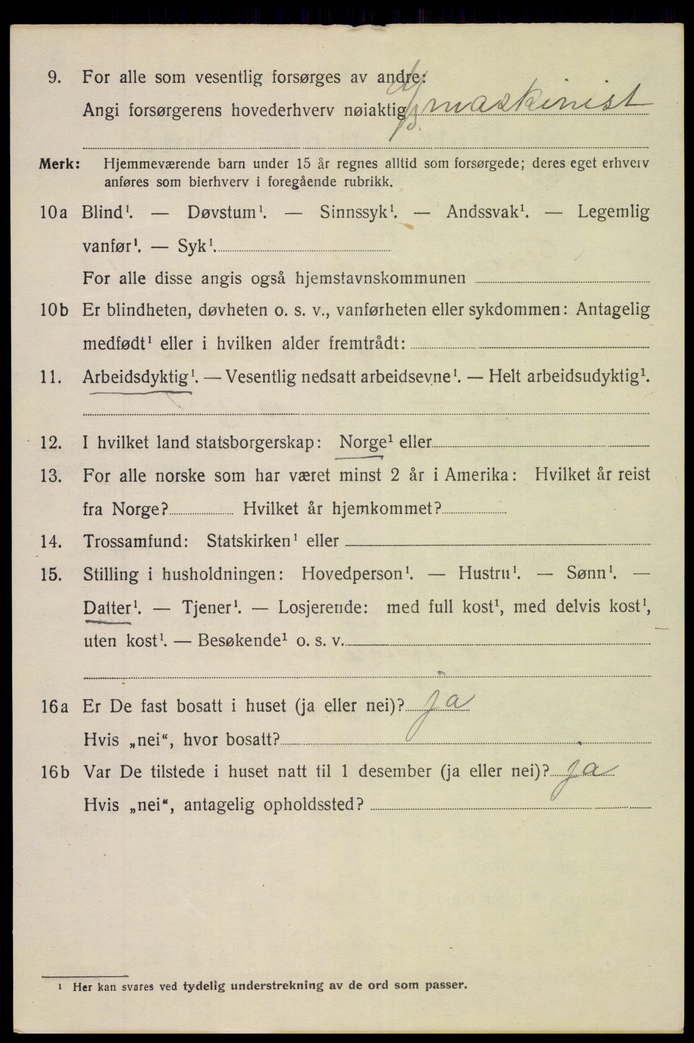 SAK, 1920 census for Tvedestrand, 1920, p. 2120