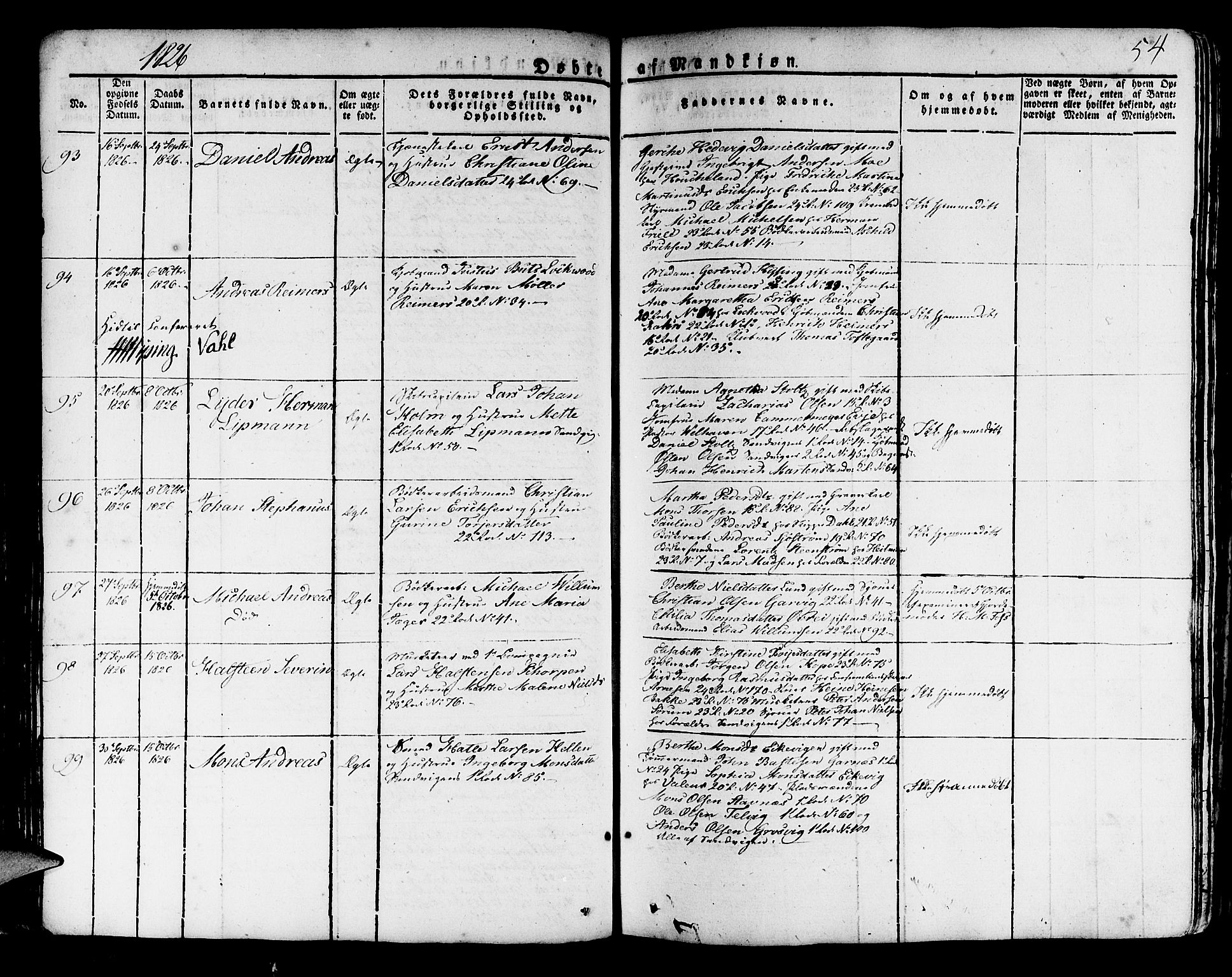 Korskirken sokneprestembete, AV/SAB-A-76101/H/Haa/L0014: Parish register (official) no. A 14, 1823-1835, p. 54