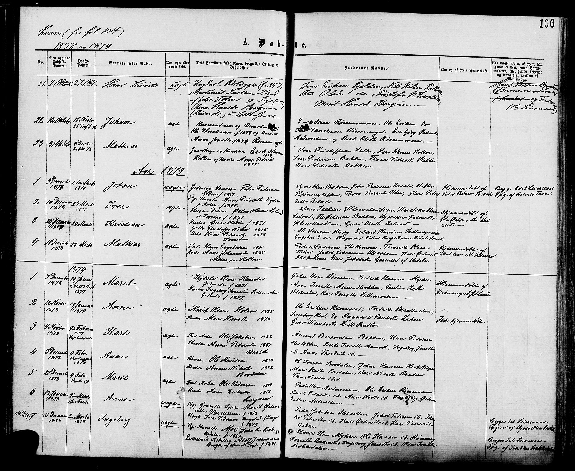 Nord-Fron prestekontor, SAH/PREST-080/H/Ha/Haa/L0002: Parish register (official) no. 2, 1865-1883, p. 106