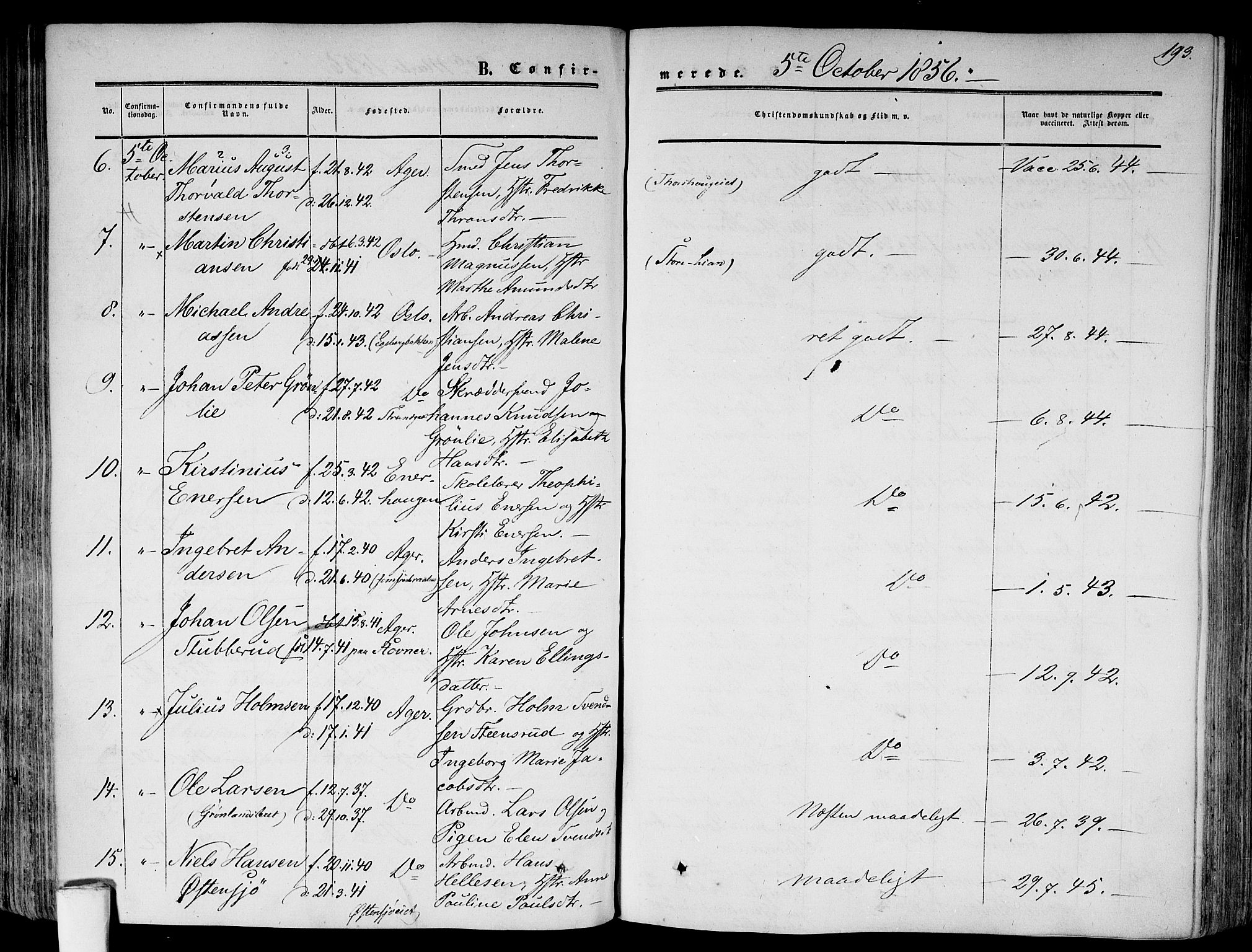 Gamlebyen prestekontor Kirkebøker, AV/SAO-A-10884/F/Fa/L0004: Parish register (official) no. 4, 1850-1857, p. 193