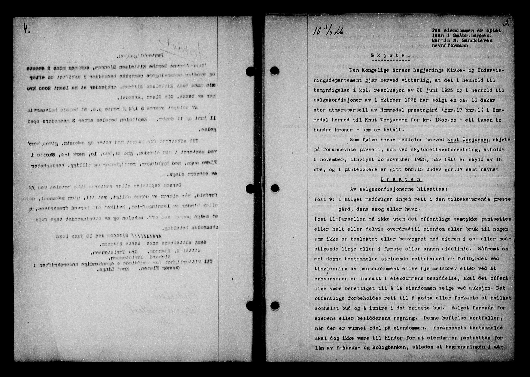 Vestre Nedenes/Sand sorenskriveri, AV/SAK-1221-0010/G/Gb/Gba/L0036: Mortgage book no. 62, 1926-1928, p. 4-5