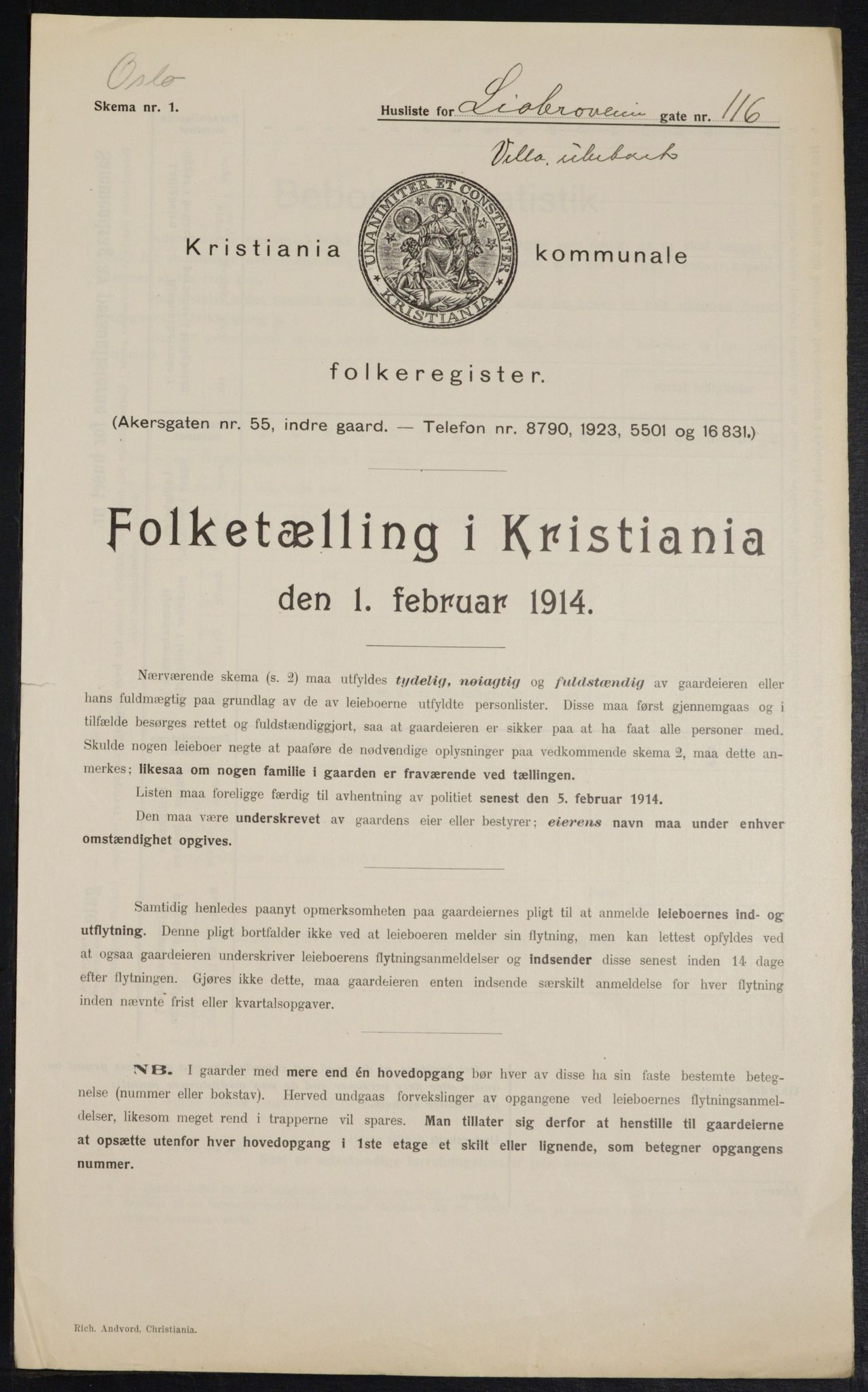 OBA, Municipal Census 1914 for Kristiania, 1914, p. 58145