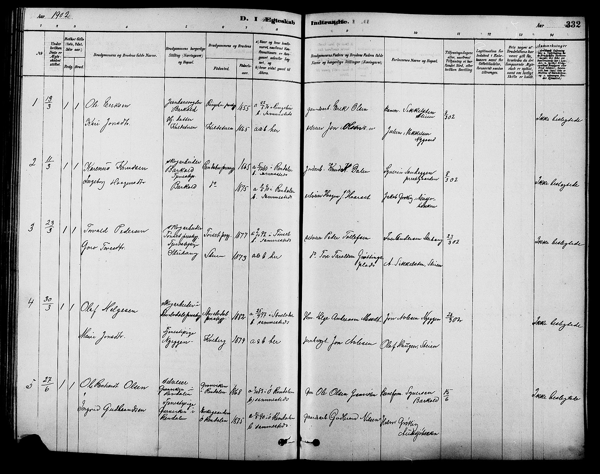 Alvdal prestekontor, SAH/PREST-060/H/Ha/Hab/L0003: Parish register (copy) no. 3, 1878-1907, p. 332