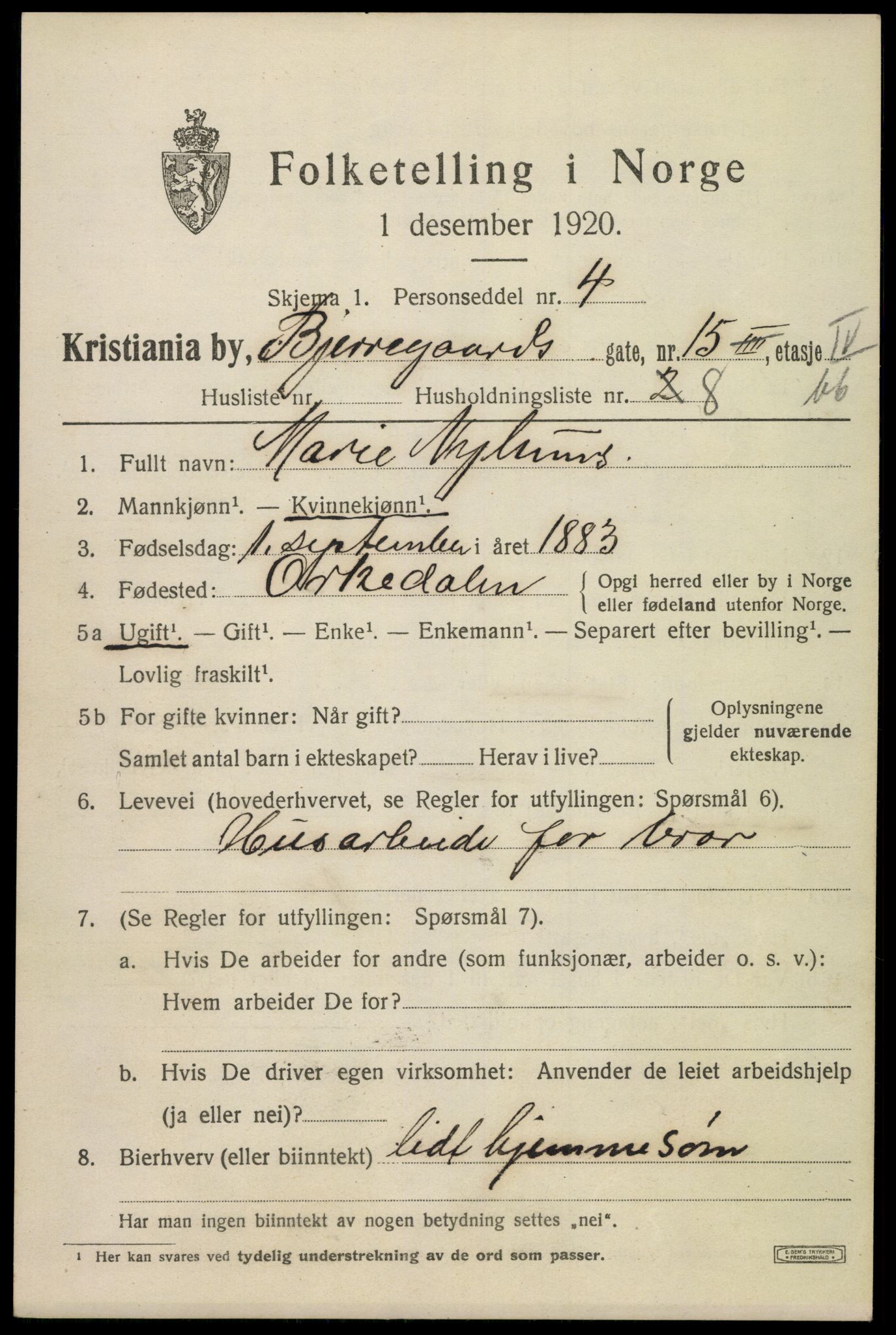 SAO, 1920 census for Kristiania, 1920, p. 159827