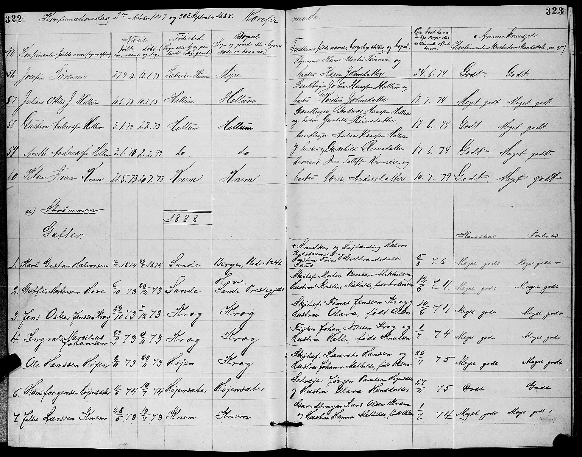 Strømm kirkebøker, AV/SAKO-A-322/G/Ga/L0002: Parish register (copy) no. I 2, 1885-1888, p. 322-323