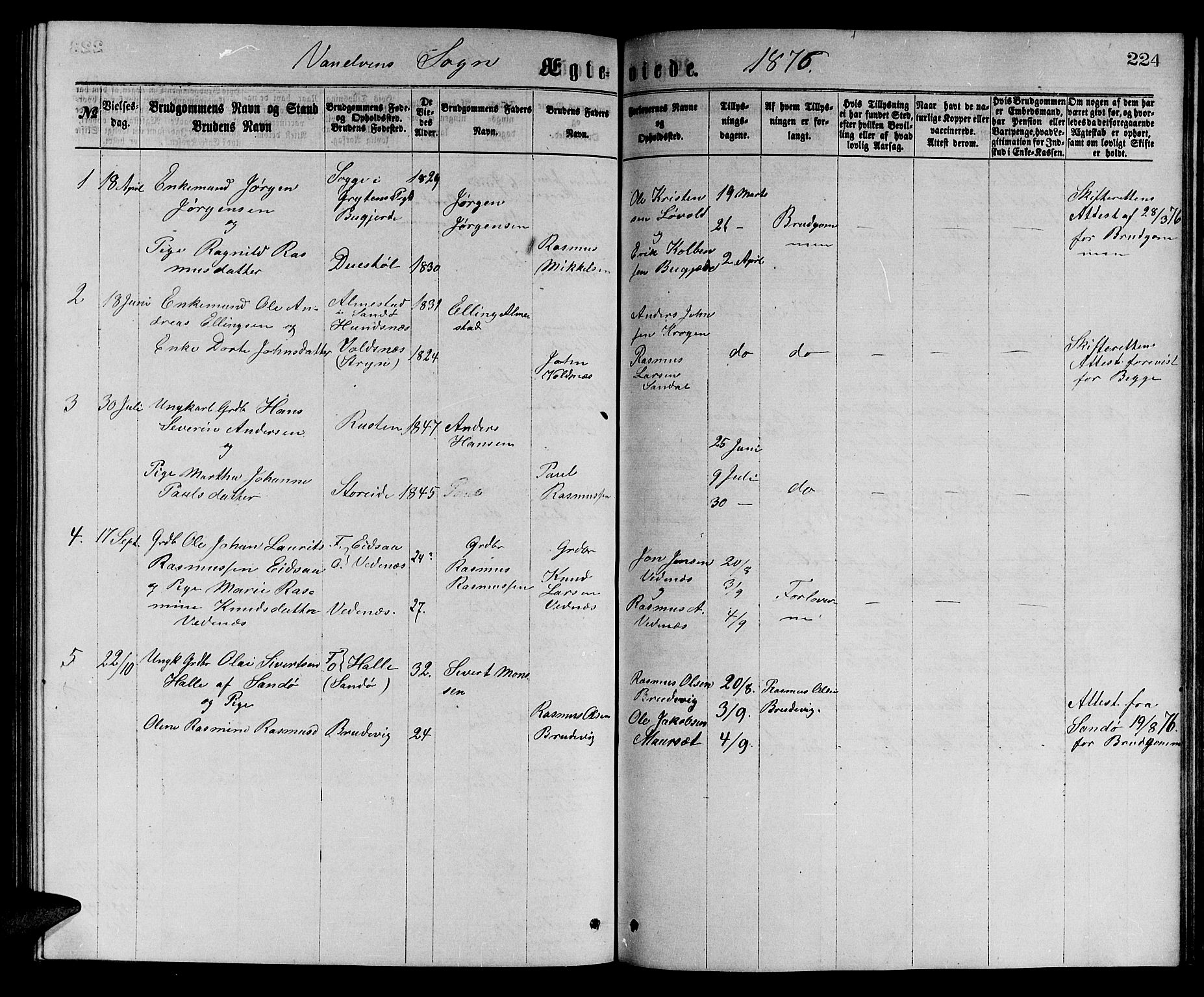 Ministerialprotokoller, klokkerbøker og fødselsregistre - Møre og Romsdal, SAT/A-1454/501/L0016: Parish register (copy) no. 501C02, 1868-1884, p. 224
