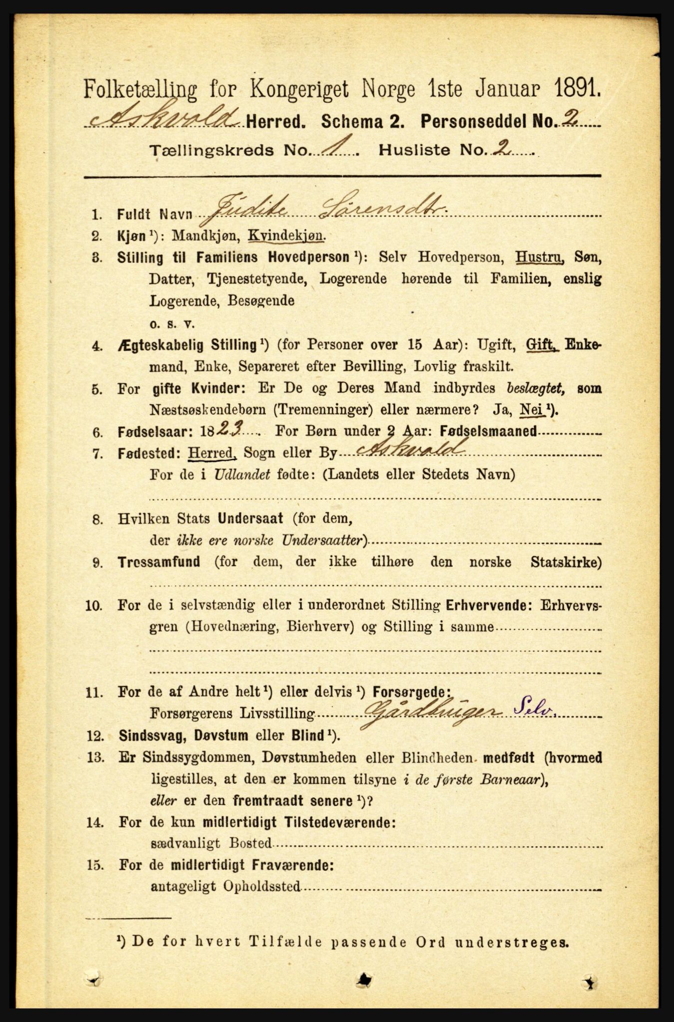 RA, 1891 census for 1428 Askvoll, 1891, p. 80