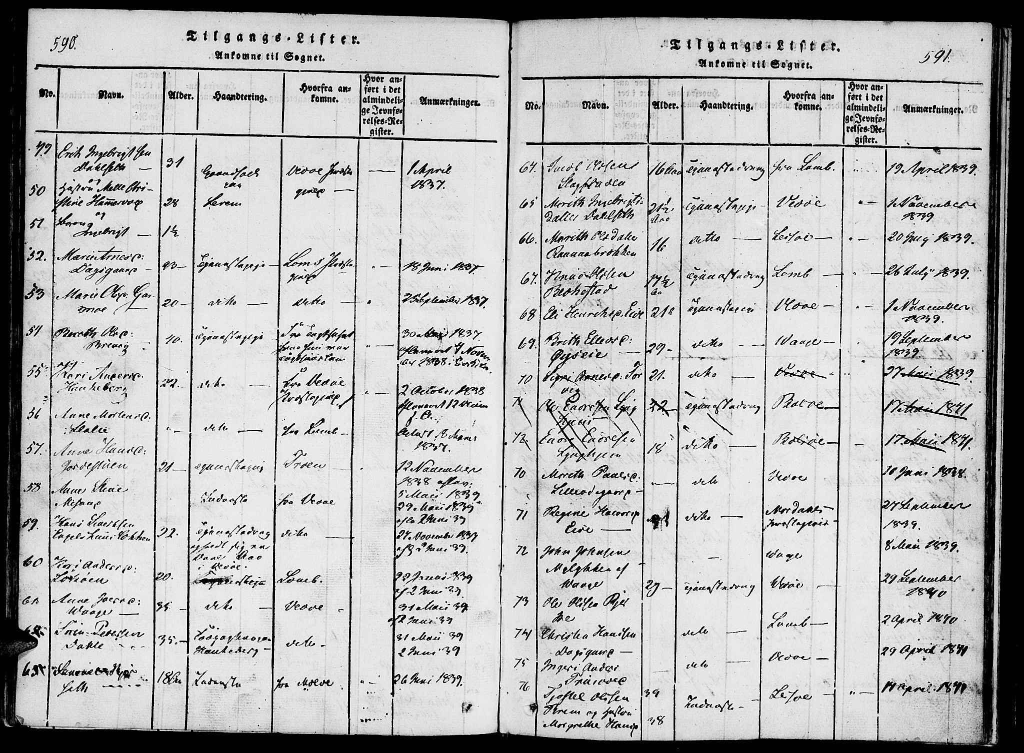 Ministerialprotokoller, klokkerbøker og fødselsregistre - Møre og Romsdal, SAT/A-1454/542/L0551: Parish register (official) no. 542A01, 1818-1853, p. 590-591