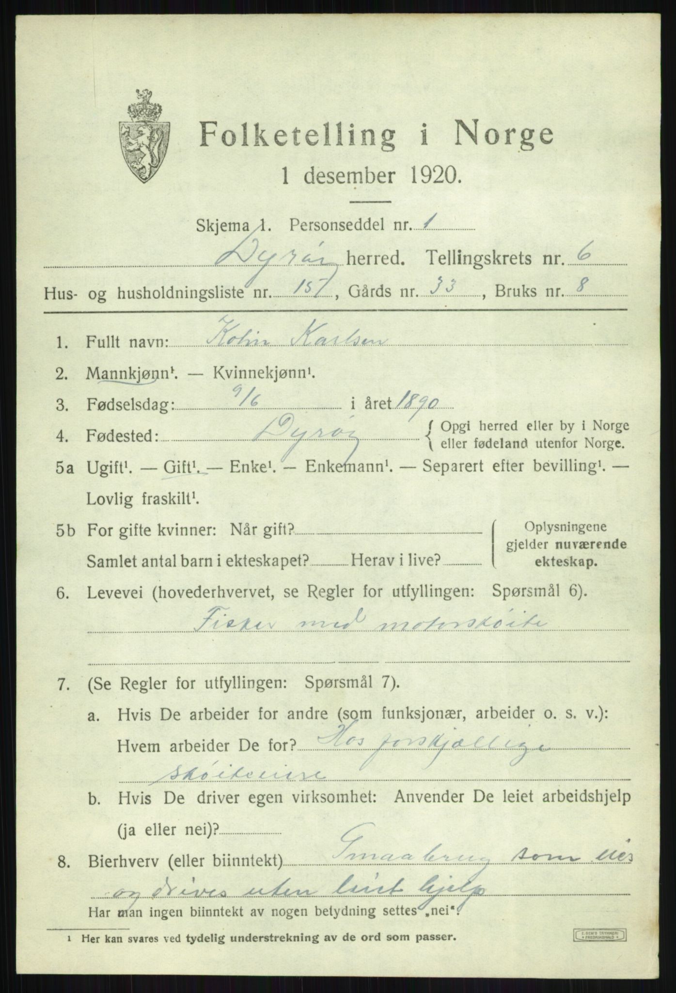 SATØ, 1920 census for Dyrøy, 1920, p. 3305