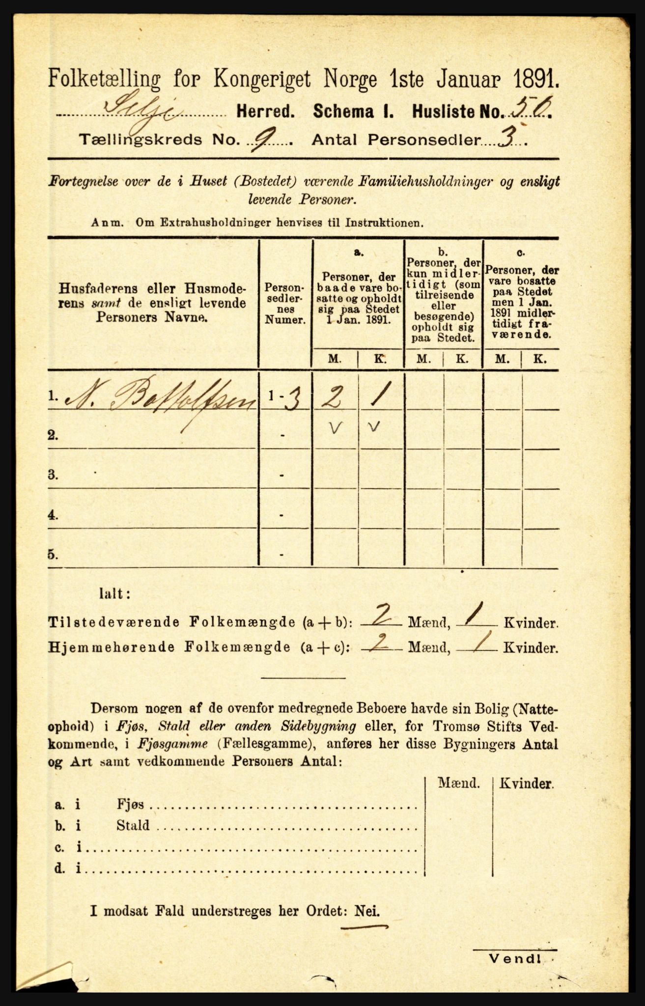 RA, 1891 census for 1441 Selje, 1891, p. 2697