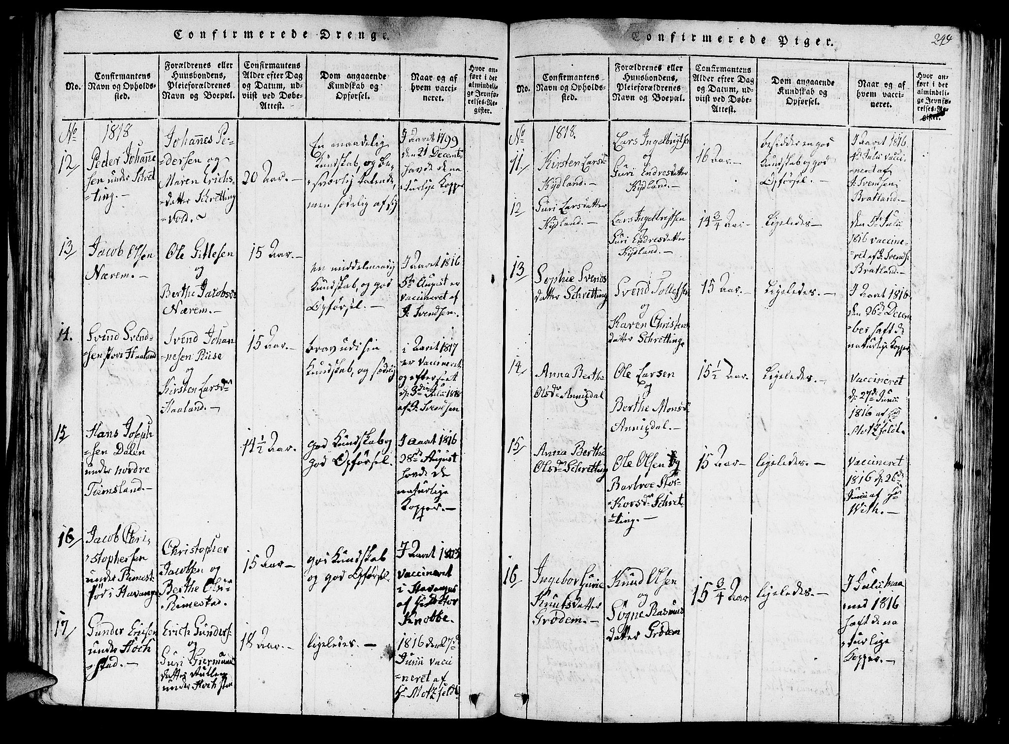 Hå sokneprestkontor, SAST/A-101801/001/30BA/L0003: Parish register (official) no. A 3, 1815-1825, p. 249