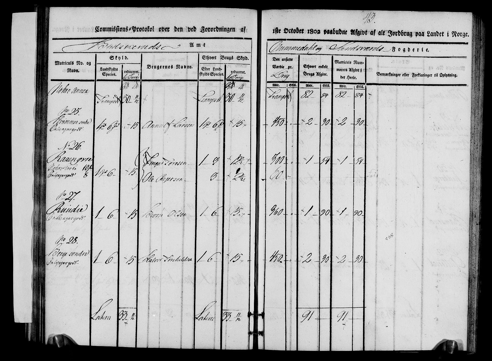 Rentekammeret inntil 1814, Realistisk ordnet avdeling, AV/RA-EA-4070/N/Ne/Nea/L0056b: Numedal og Sandsvær fogderi. Kommisjonsprotokoll over matrikulerte jordbruk i Uvdal og Nore annekser, 1803, p. 43