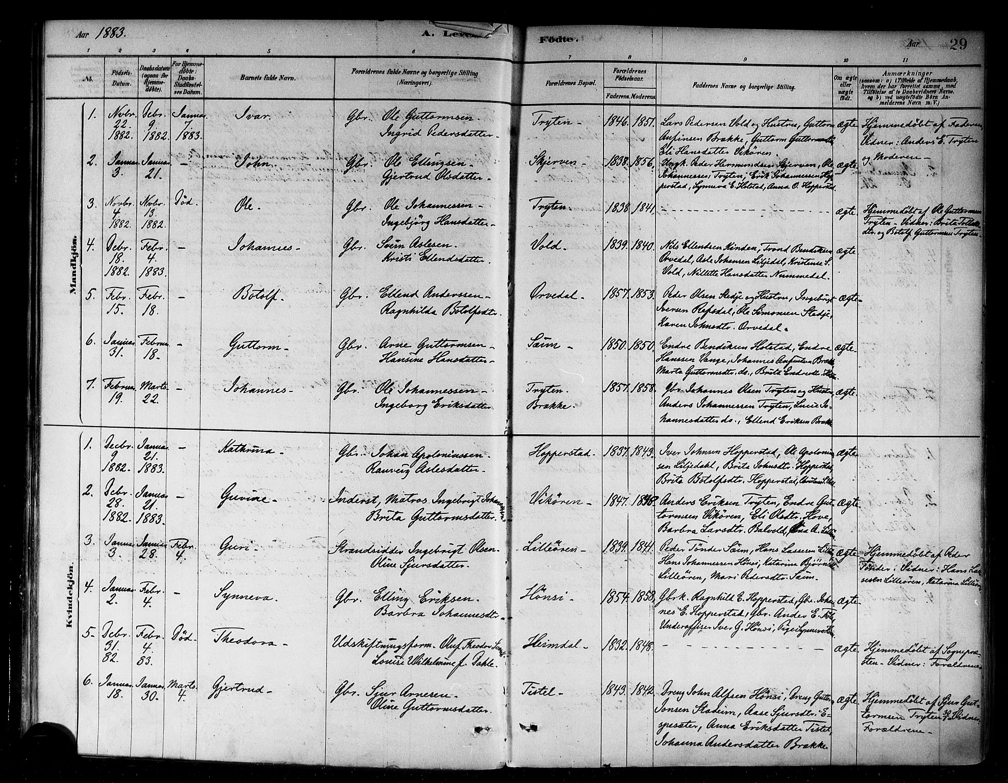 Vik sokneprestembete, SAB/A-81501: Parish register (official) no. B 1, 1878-1890, p. 29