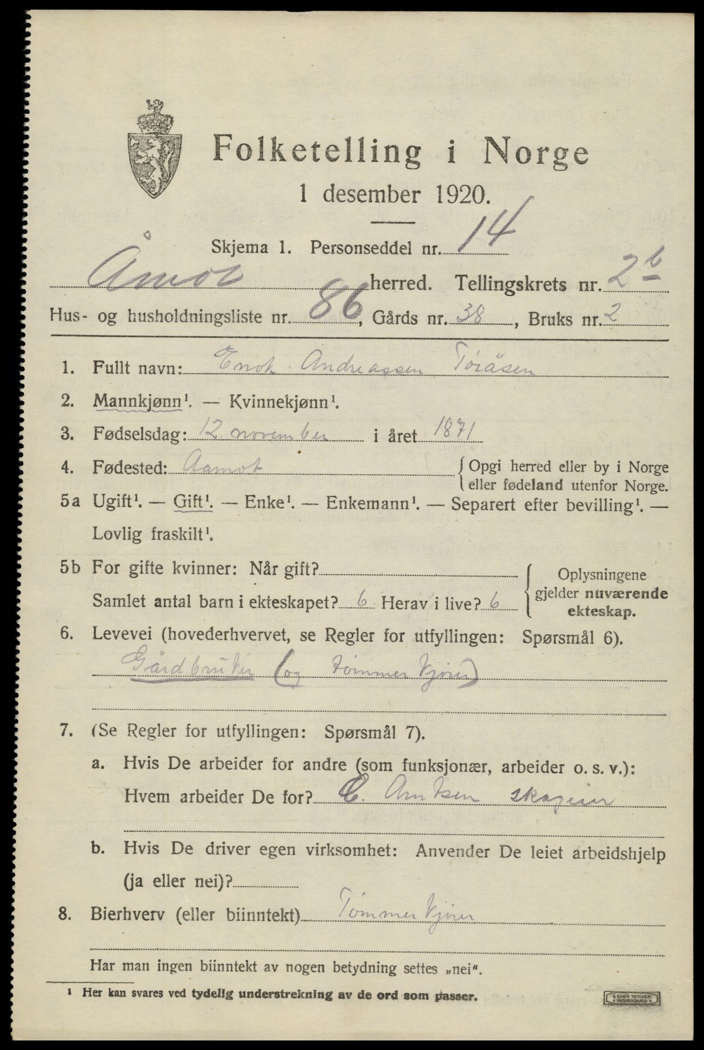 SAH, 1920 census for Åmot, 1920, p. 5053