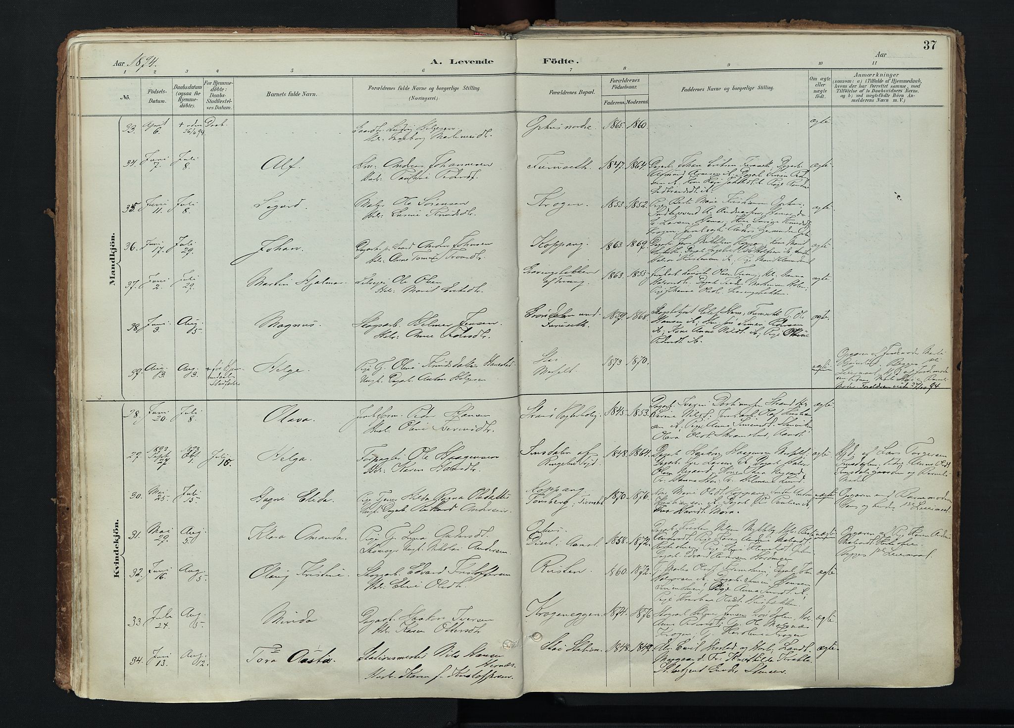 Stor-Elvdal prestekontor, AV/SAH-PREST-052/H/Ha/Haa/L0004: Parish register (official) no. 4, 1890-1922, p. 37