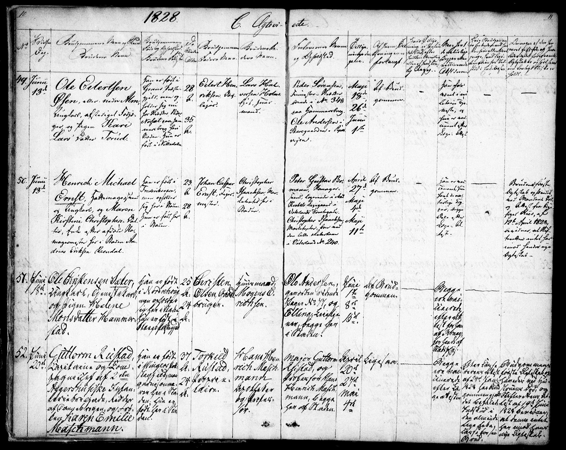 Oslo domkirke Kirkebøker, SAO/A-10752/F/Fa/L0019: Parish register (official) no. 19, 1828-1847, p. 10-11