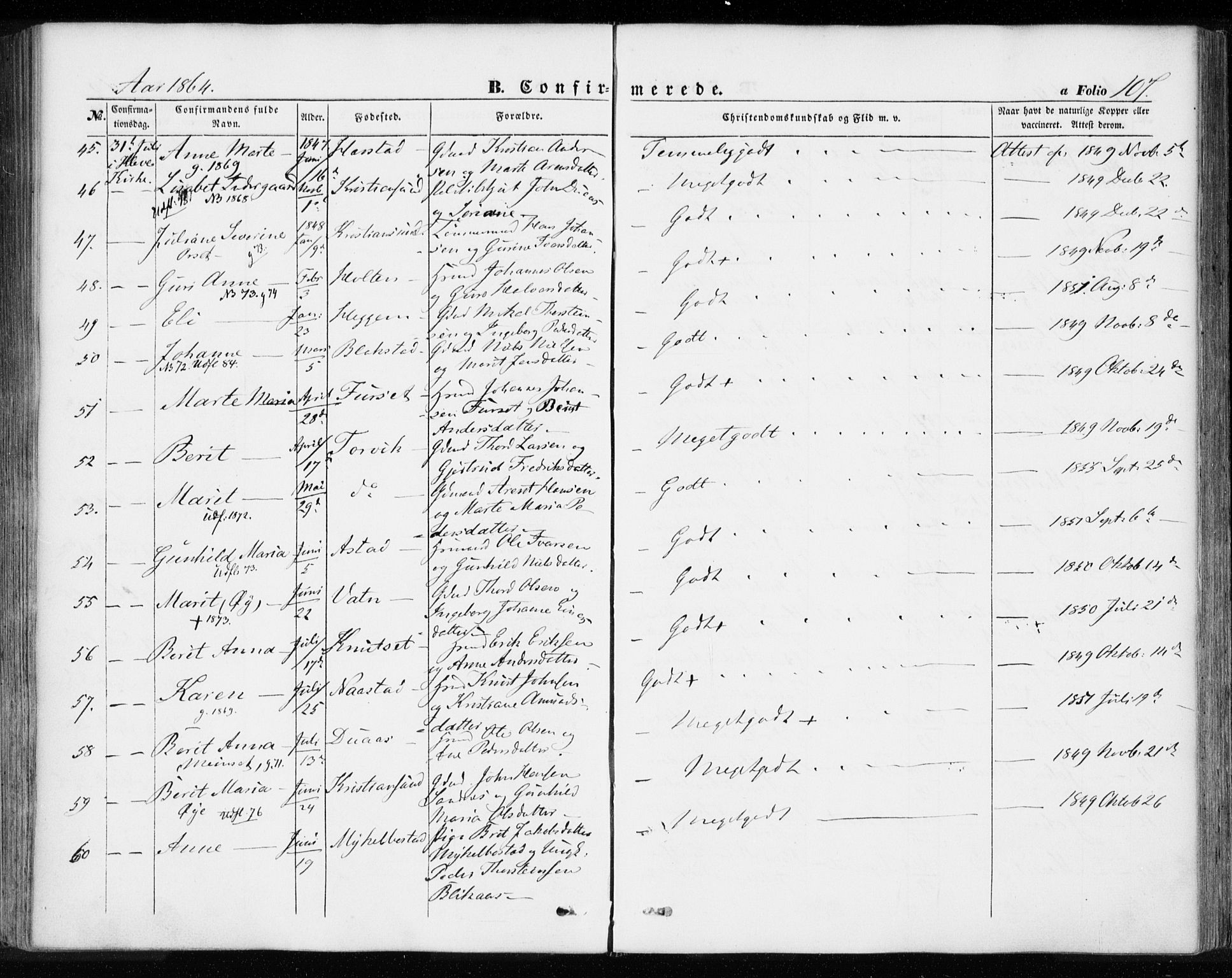 Ministerialprotokoller, klokkerbøker og fødselsregistre - Møre og Romsdal, AV/SAT-A-1454/584/L0965: Parish register (official) no. 584A05, 1857-1868, p. 107