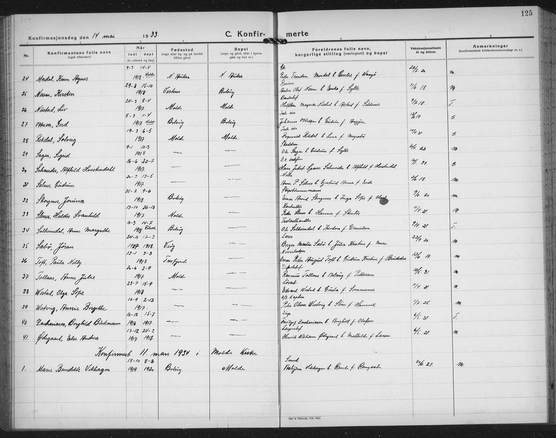 Ministerialprotokoller, klokkerbøker og fødselsregistre - Møre og Romsdal, AV/SAT-A-1454/558/L0704: Parish register (copy) no. 558C05, 1921-1942, p. 125