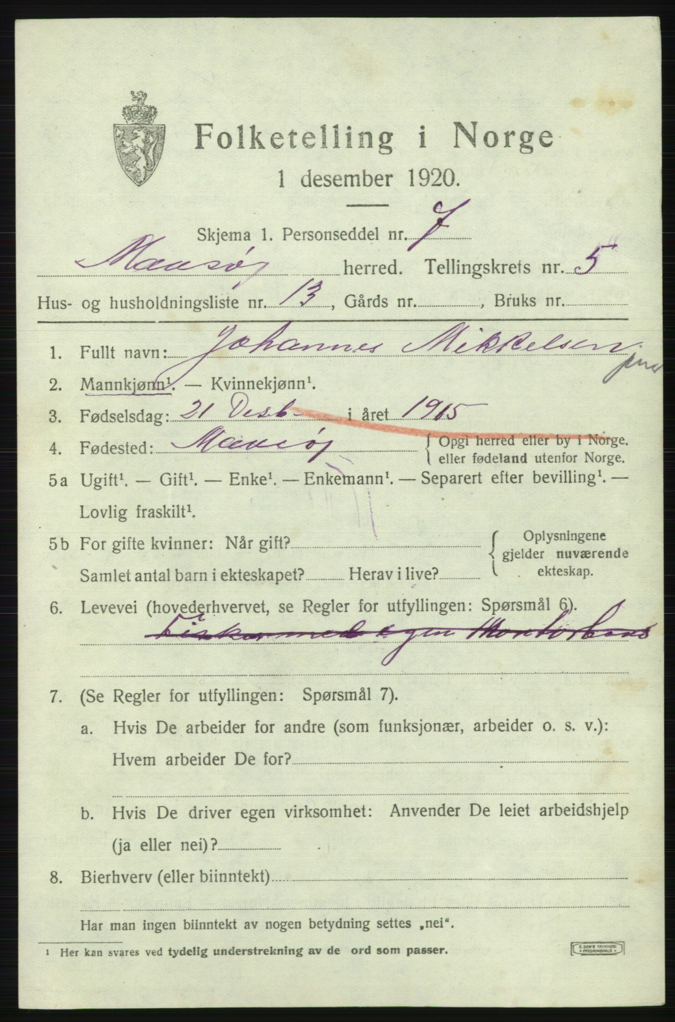 SATØ, 1920 census for Måsøy, 1920, p. 2612